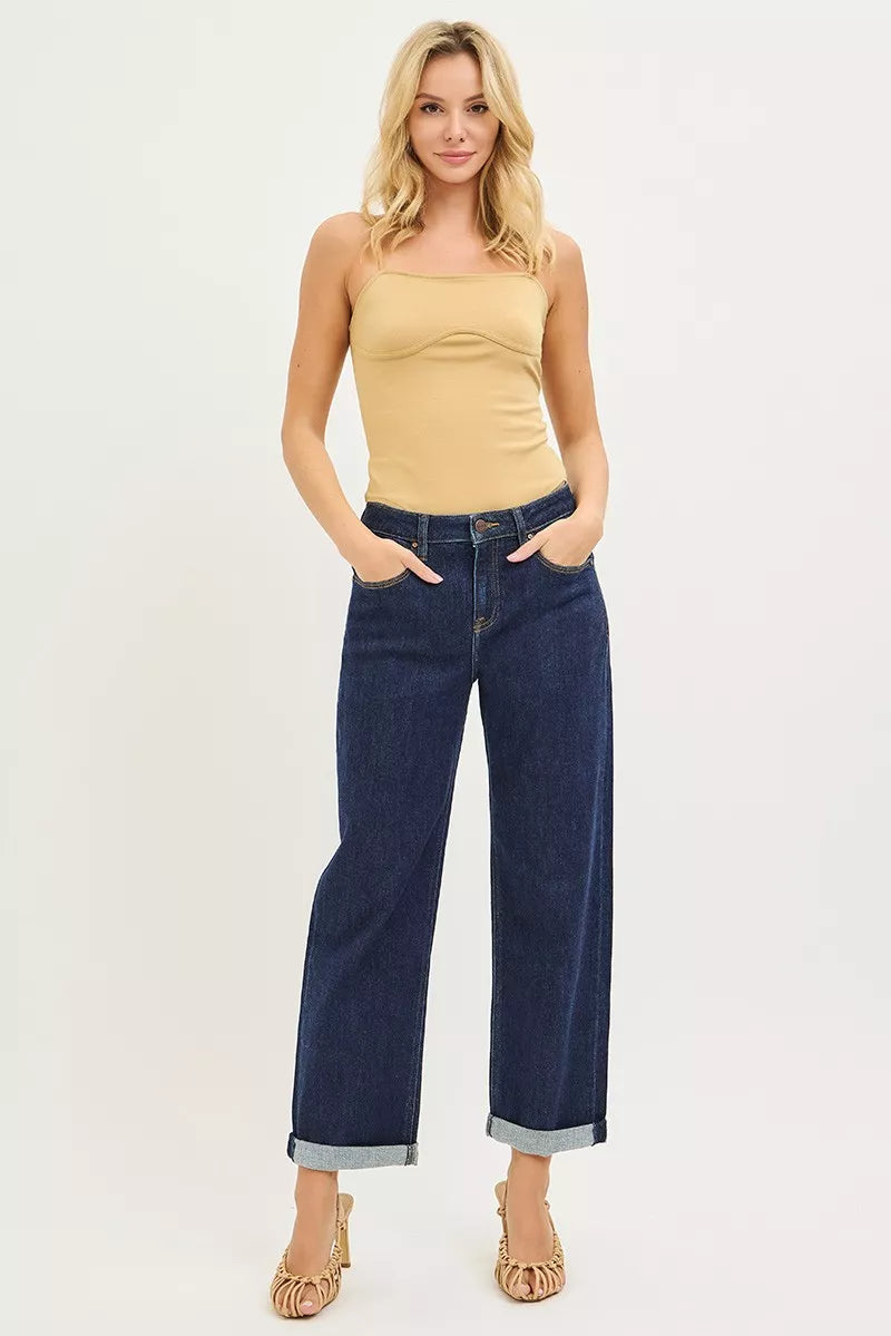RISEN Jeans - Slouchy Cropped  Boyfriend Jeans With Cuffed Hem - Be Bliss Boutique