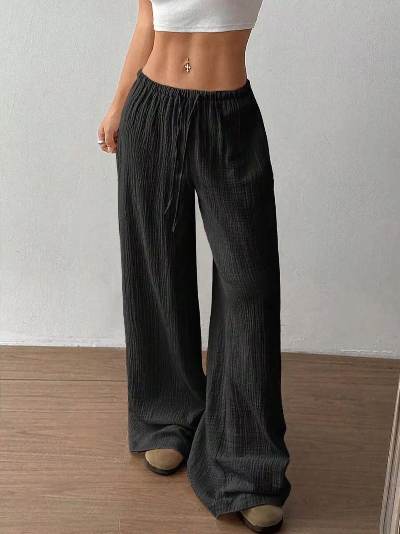 Full Size Drawstring Wide Leg Pants Plus Size -  Be Bliss Boutique
