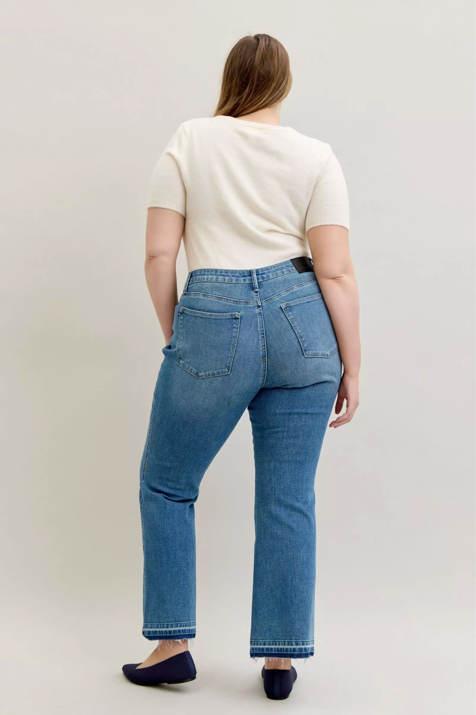 Judy Blue Jeans - Full Size Mid Rise Slim Bootcut Tummy Control Release Hem Jeans - Be Bliss Boutique