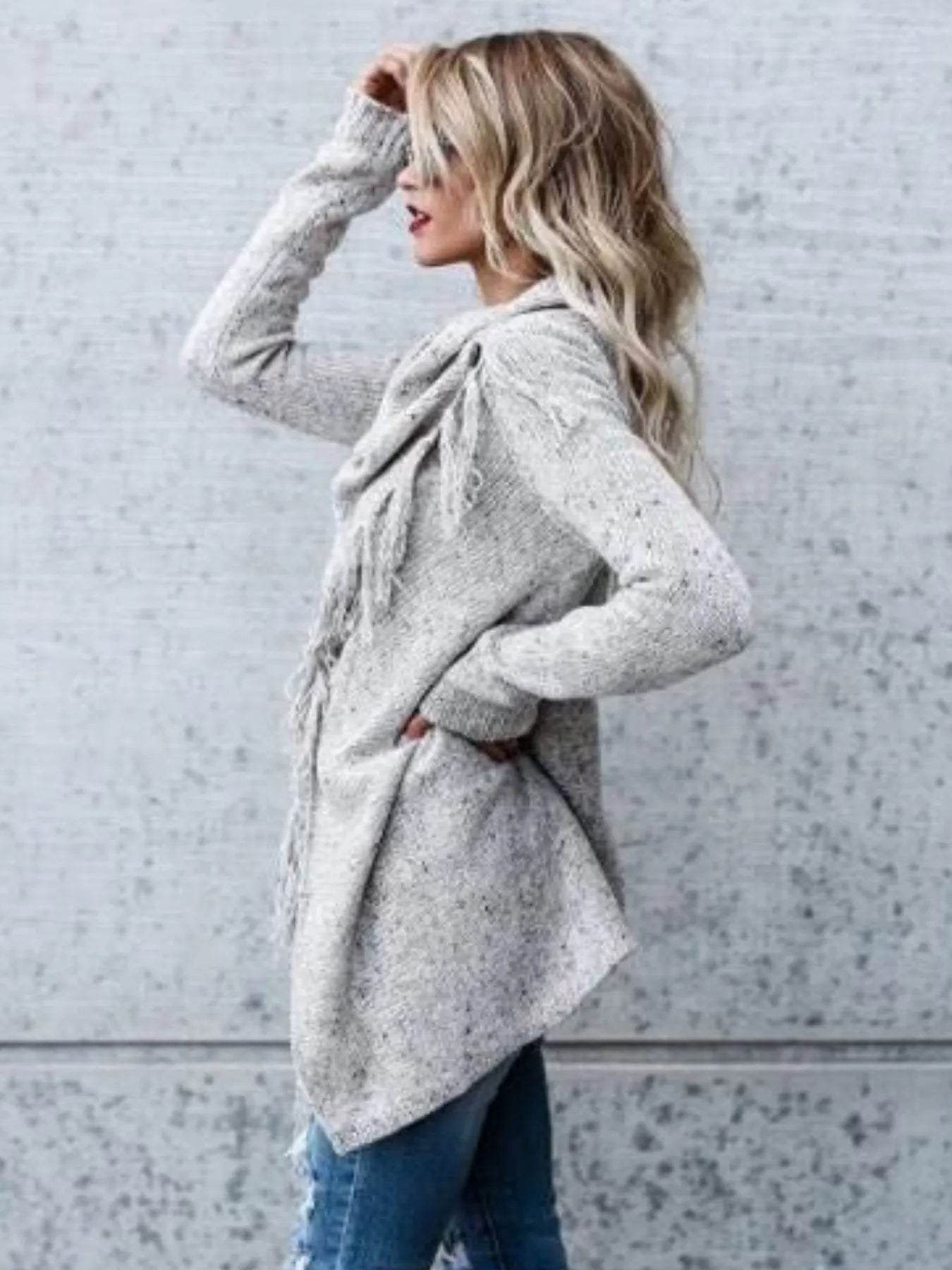 Fringe Long Sleeve Wrap Cardigan - Be Bliss Boutique