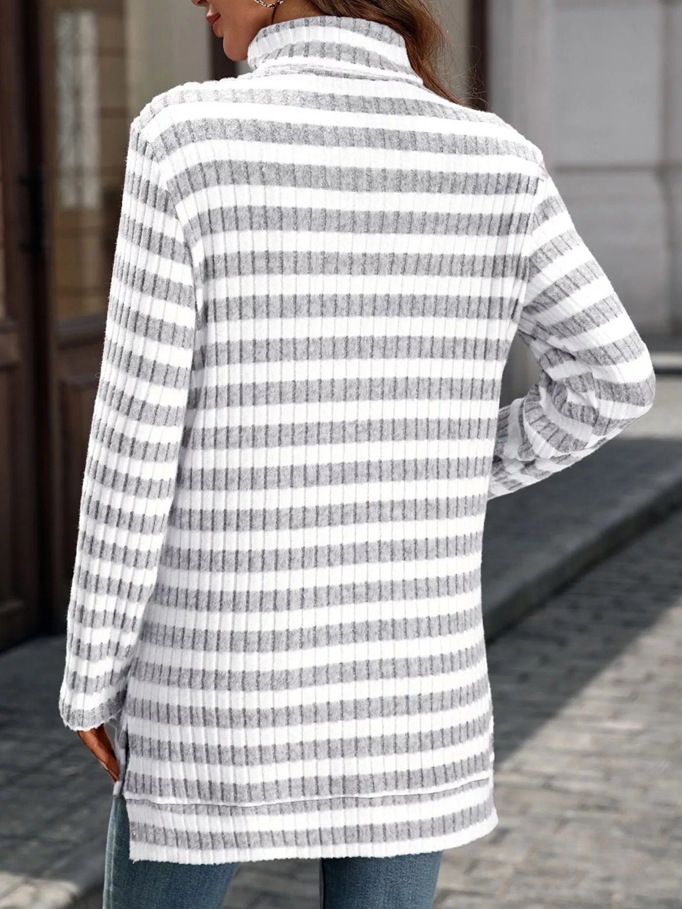 Striped Turtleneck Long Sleeve Knit Top - Be Bliss Boutique