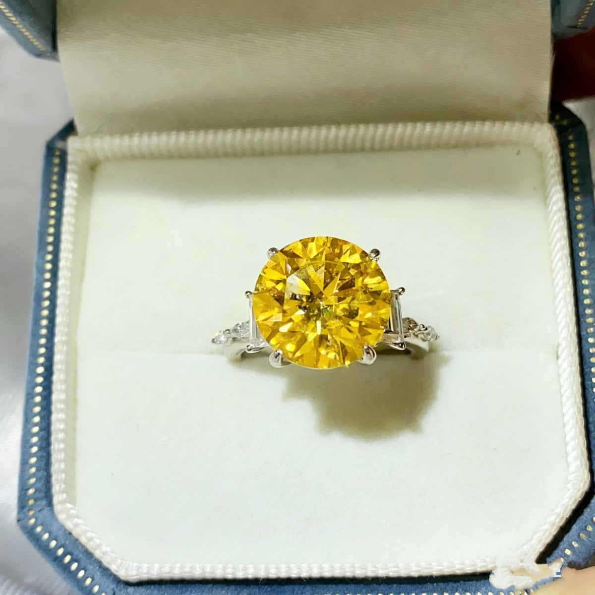Yellow Round Cut 5 Carat Moissanite Ring 925 Sterling Silver - Be Bliss Boutique