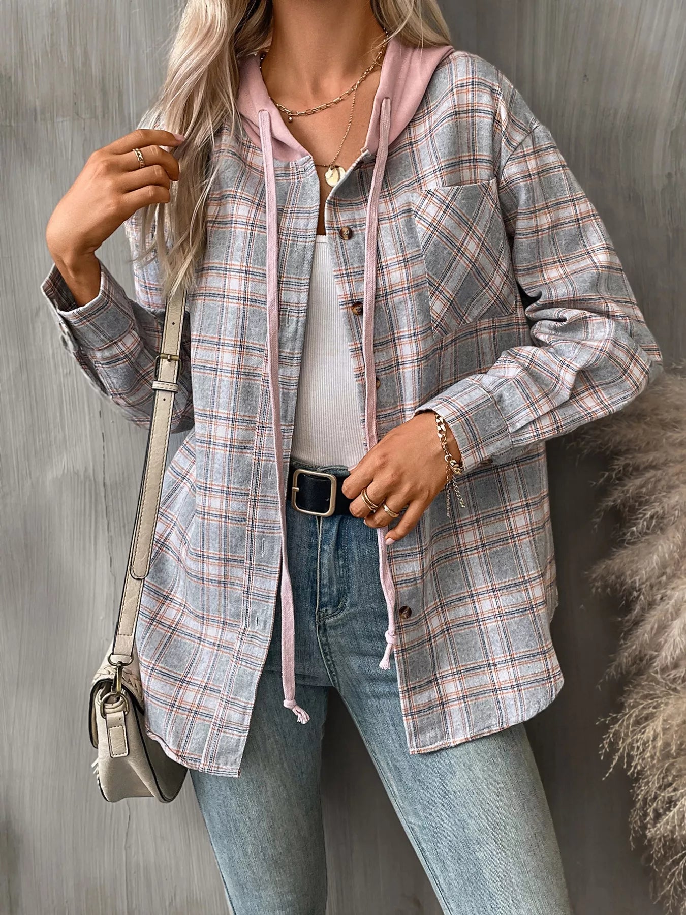 Plaid Button-Up Hooded Shirt with Chest Pocket - Be Bliss Boutique