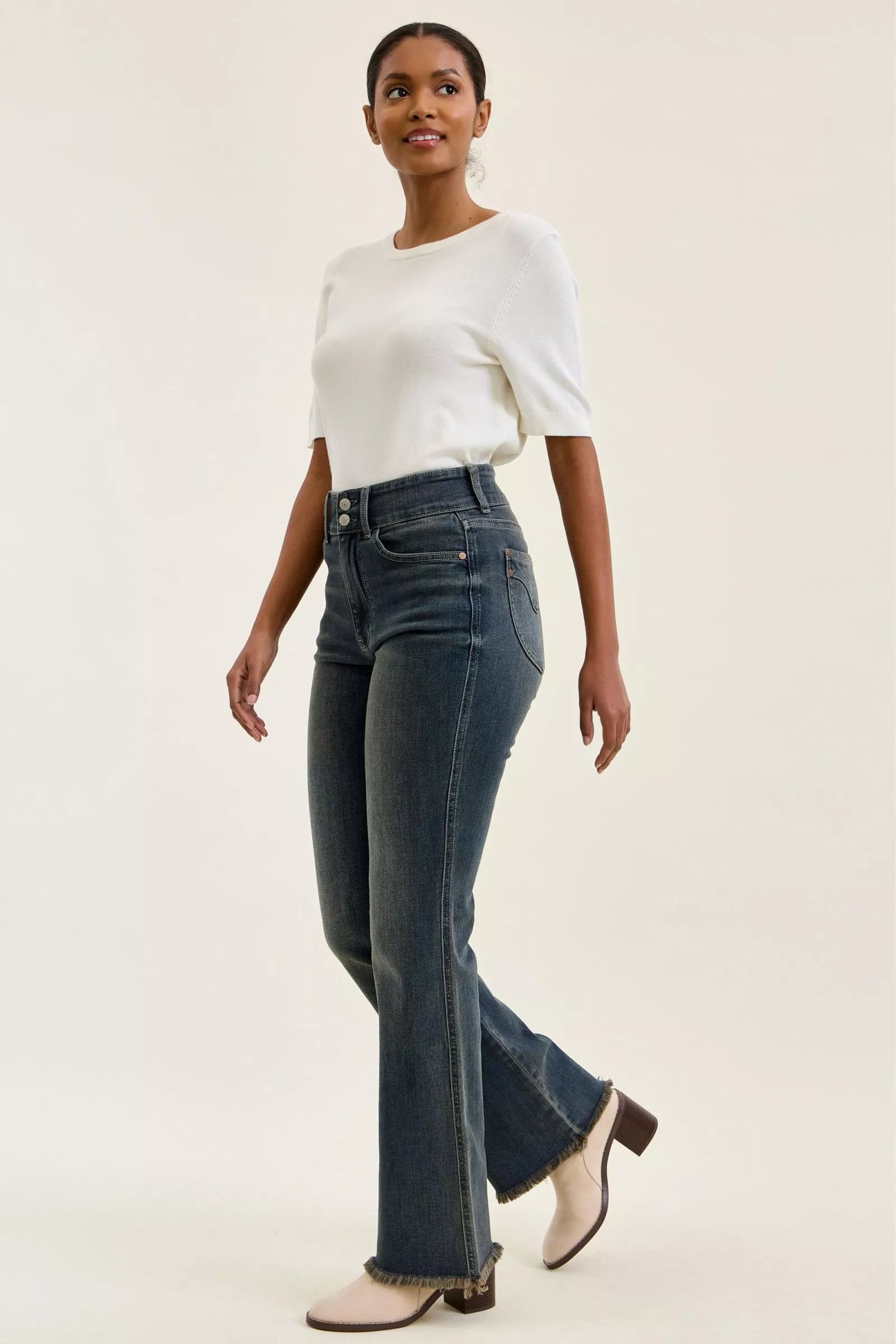 Judy Blue Double Button High Waist Frayed Hem Jeans - Be Bliss Boutique
