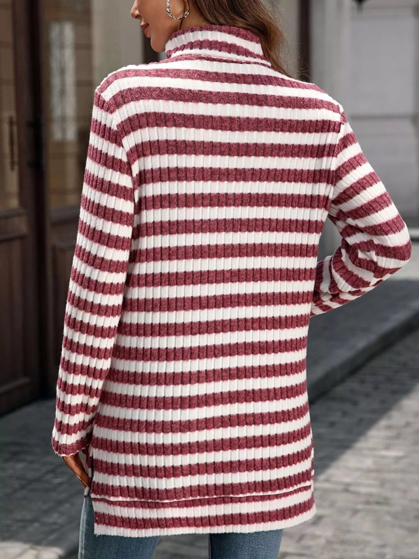 Striped Turtleneck Long Sleeve Knit Top - Be Bliss Boutique