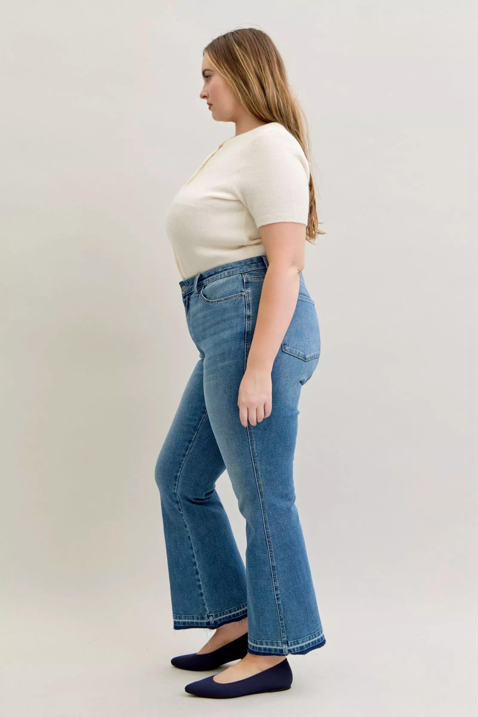 Judy Blue Jeans - Full Size Mid Rise Slim Bootcut Tummy Control Release Hem Jeans - Be Bliss Boutique