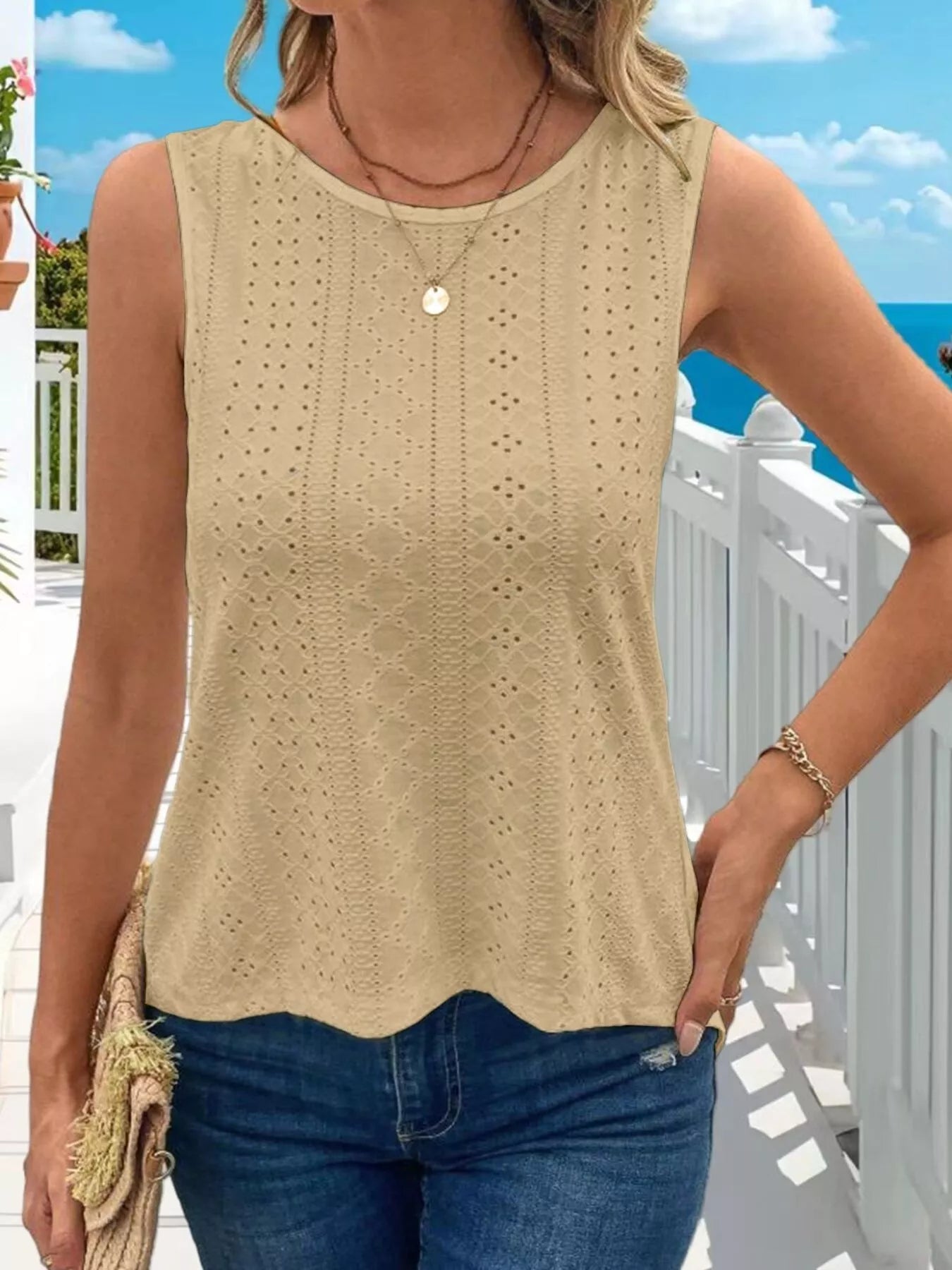Hollow-Out Knit Tank Top - Be Bliss Boutique