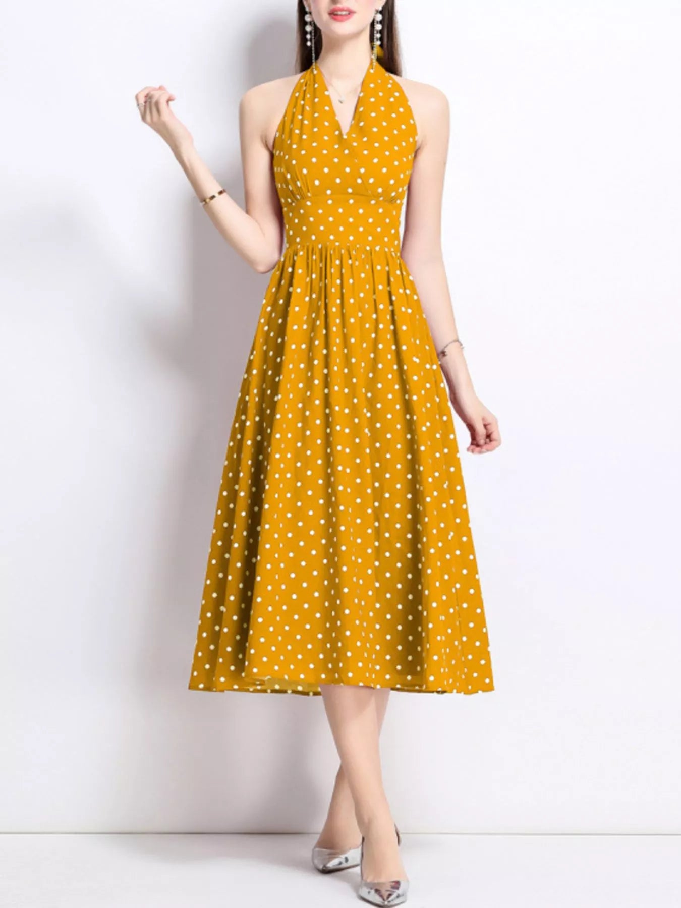 Polka Dot Halter Neck Midi Dress - Be Bliss Boutique