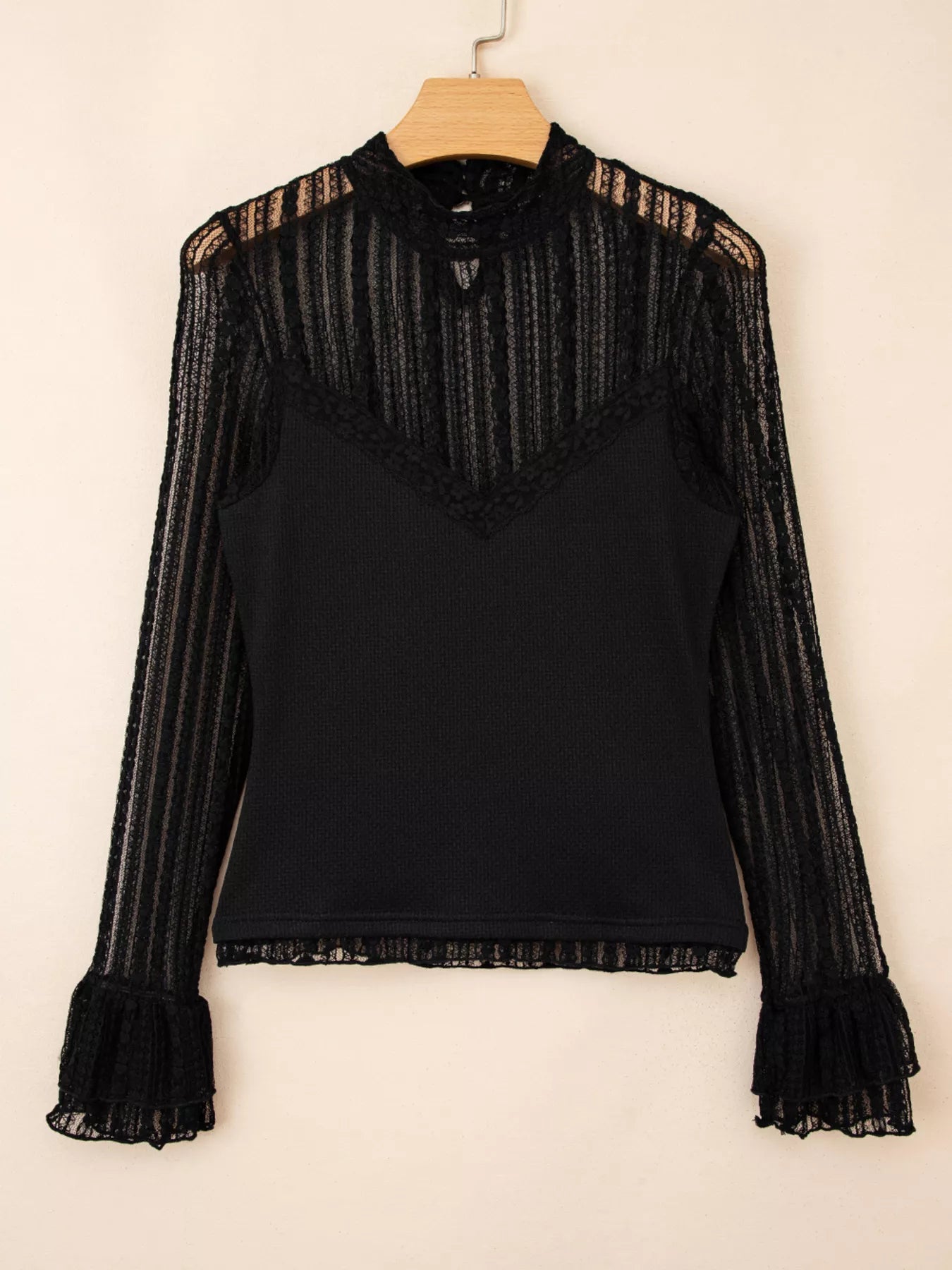 Lace Patchwork Flounce Sleeve Slim Fit Top -  Be Bliss Boutique