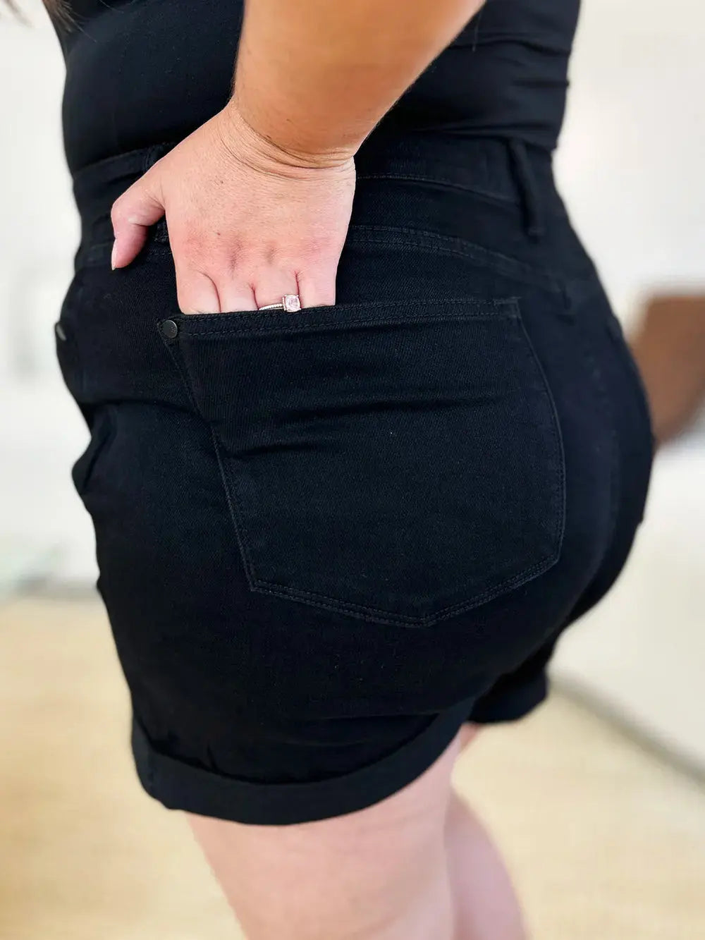 Judy Blue Full Size/Plus Size High Waist Tummy Control Cuffed Denim Shorts | Be Bliss Boutique