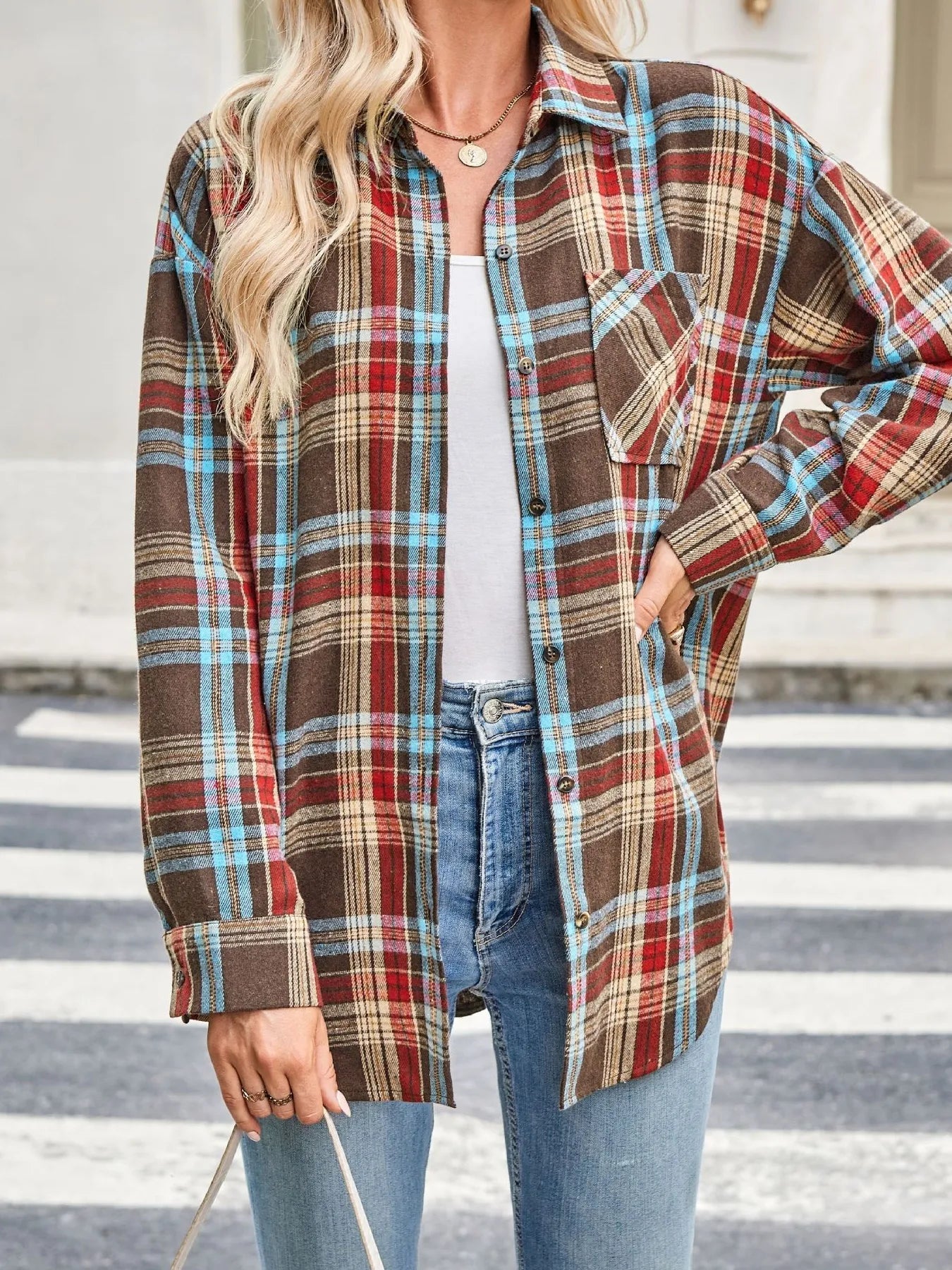 Plaid Button Up Long Sleeve Shirt -  Be Bliss Boutique