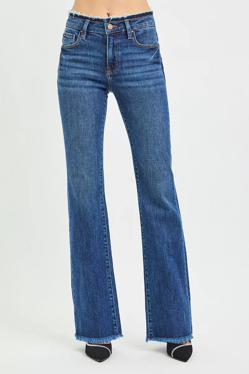 RISEN Jeans - Full Size Mid Rise Bootcut Frayed Waistband Hem Detail Jeans - Be Bliss Boutique