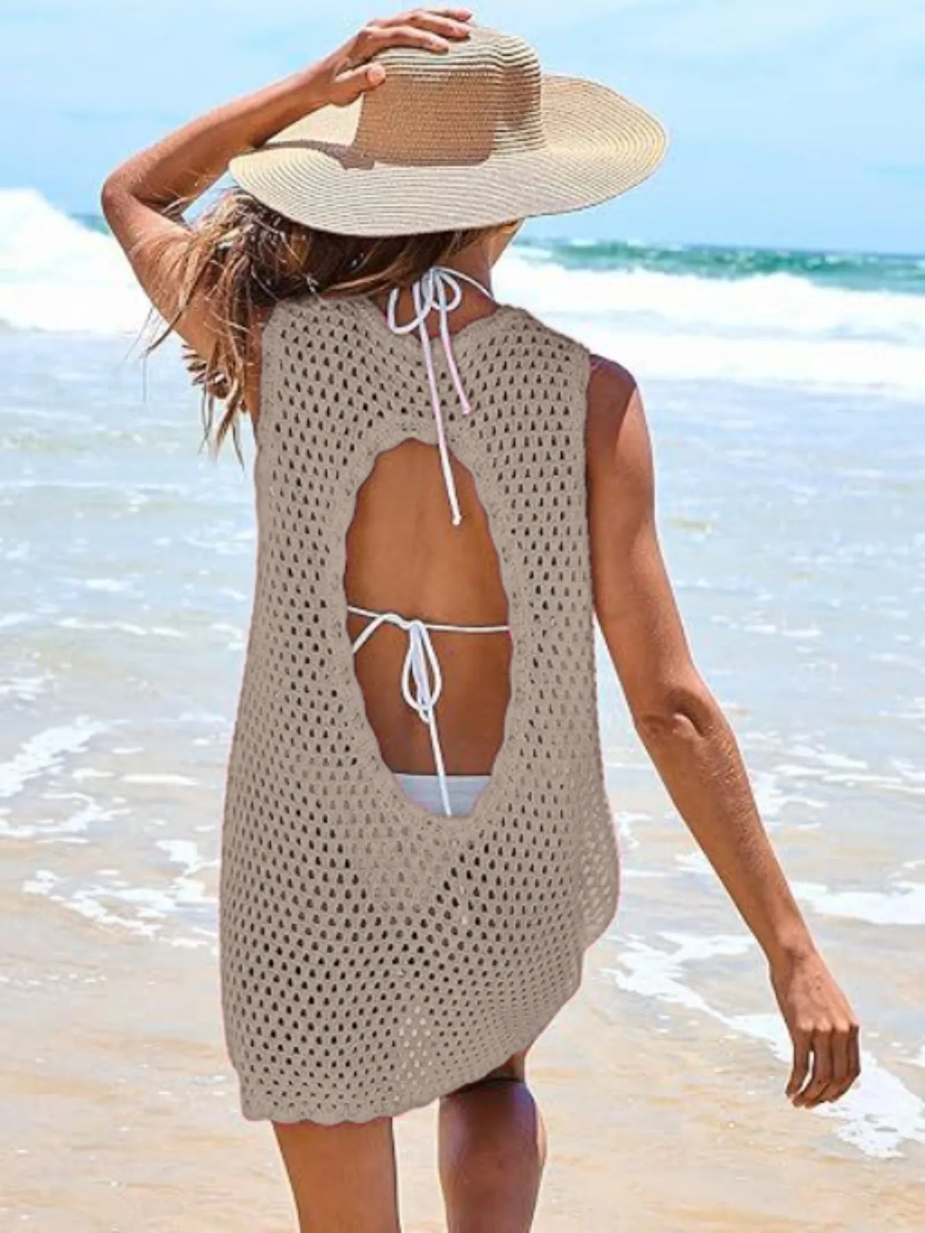 Color Block Openwork Cutout Back Sleeveless Cover Up - Be Bliss Boutique