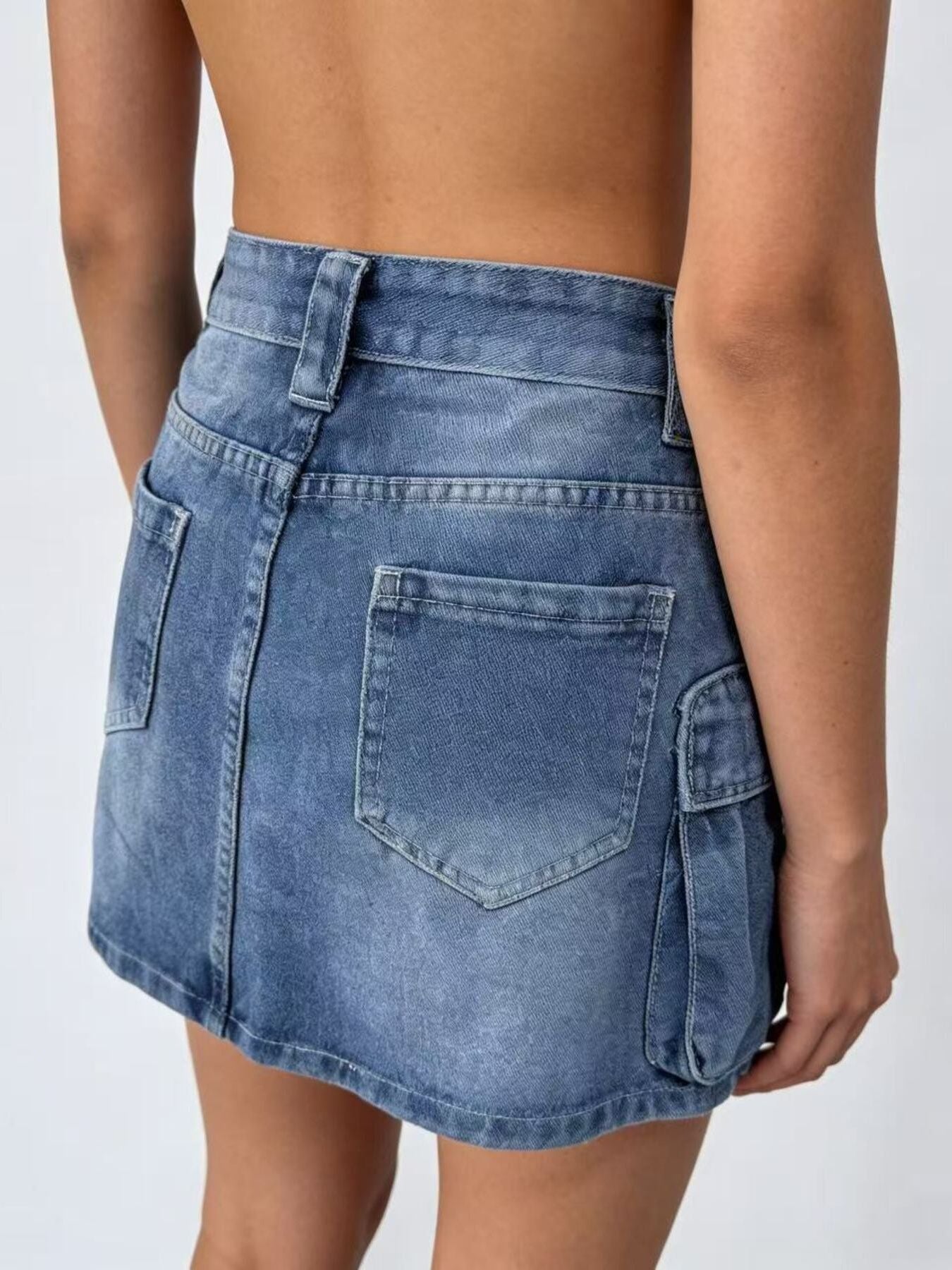 Washed Cargo Denim Skirt - Be Bliss Boutique