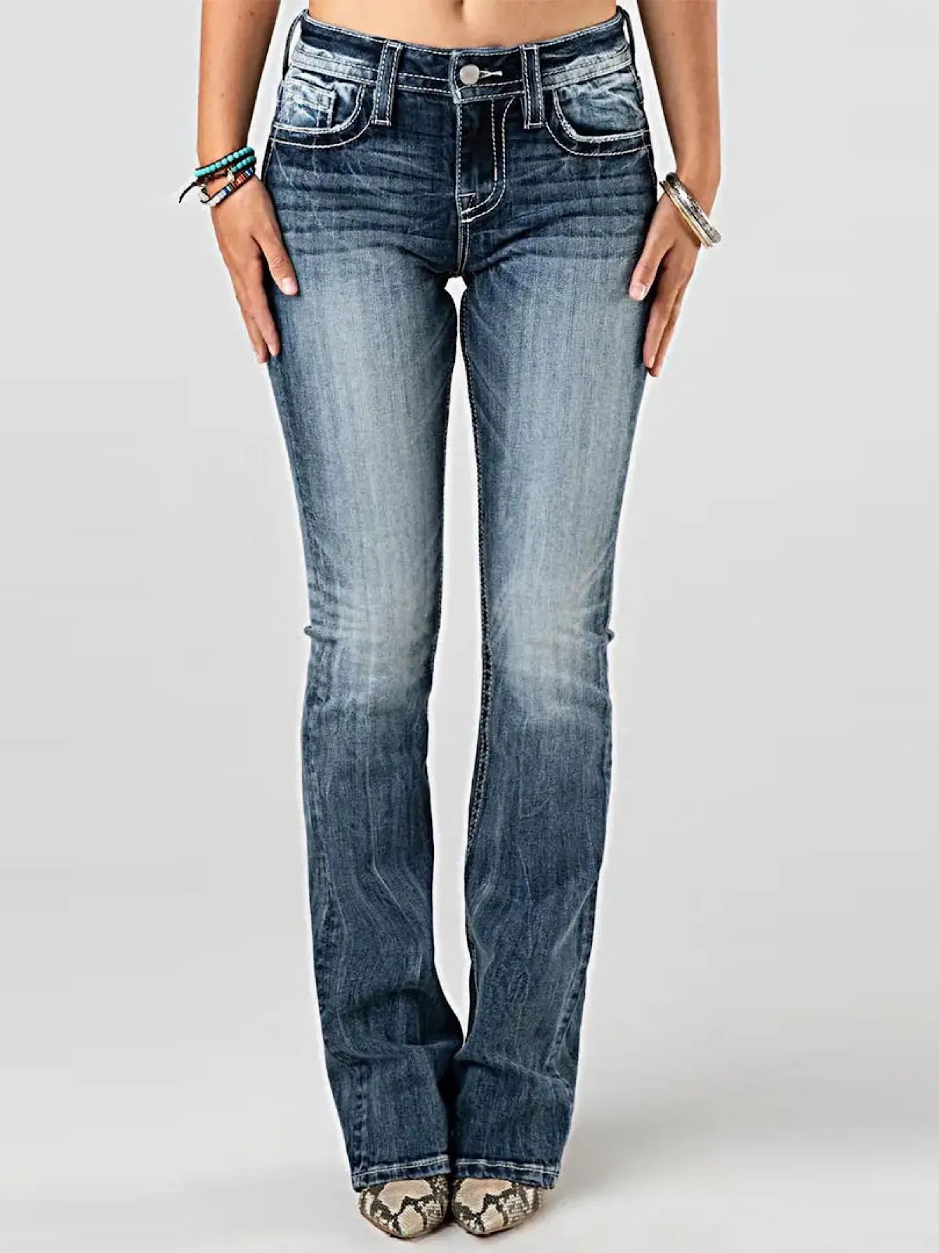 Embroidered Washed Bootcut Jeans -  Be Bliss Boutique