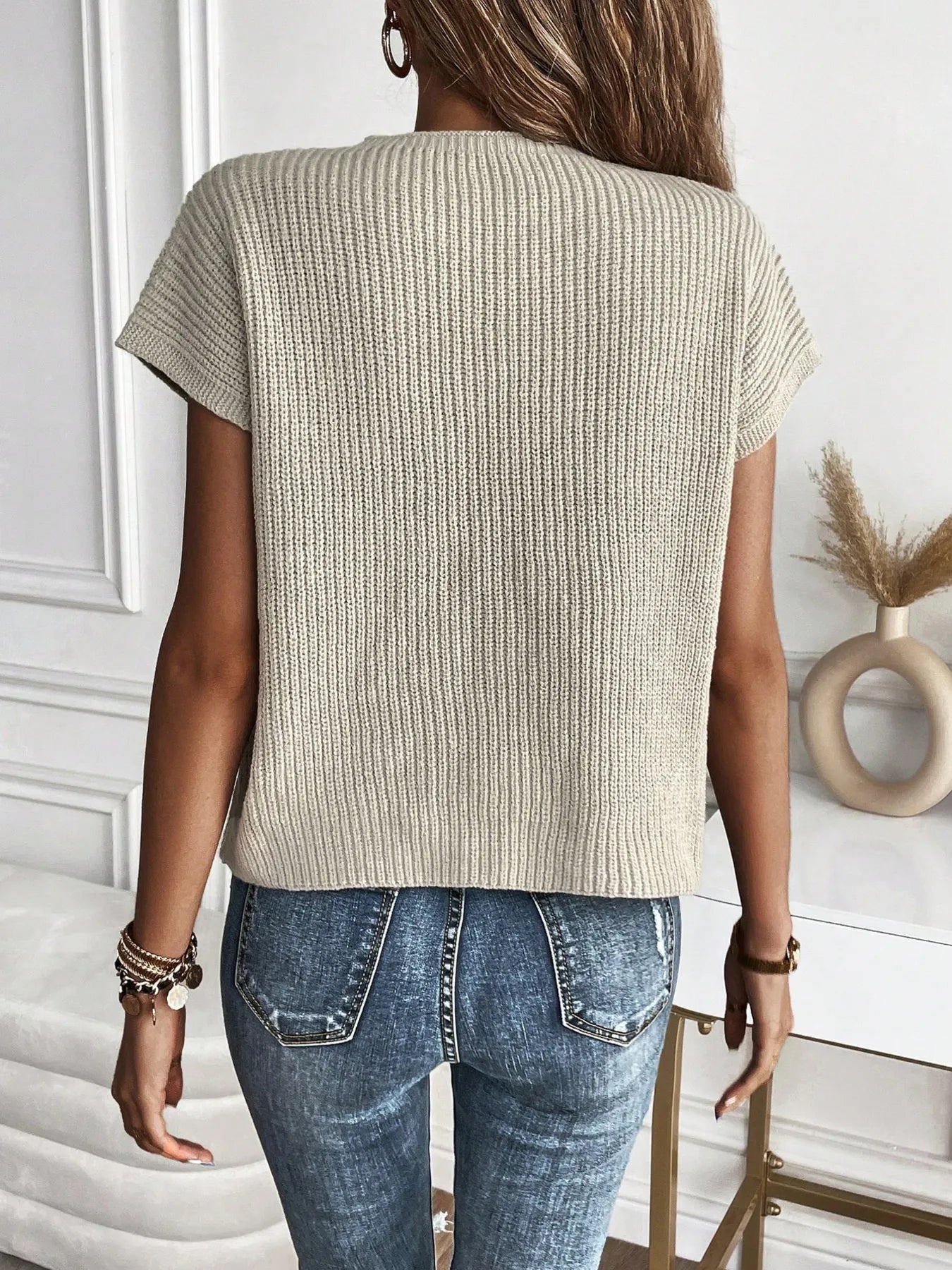 Casual Round Neck Short Sleeve Sweater -  Be Bliss Boutique