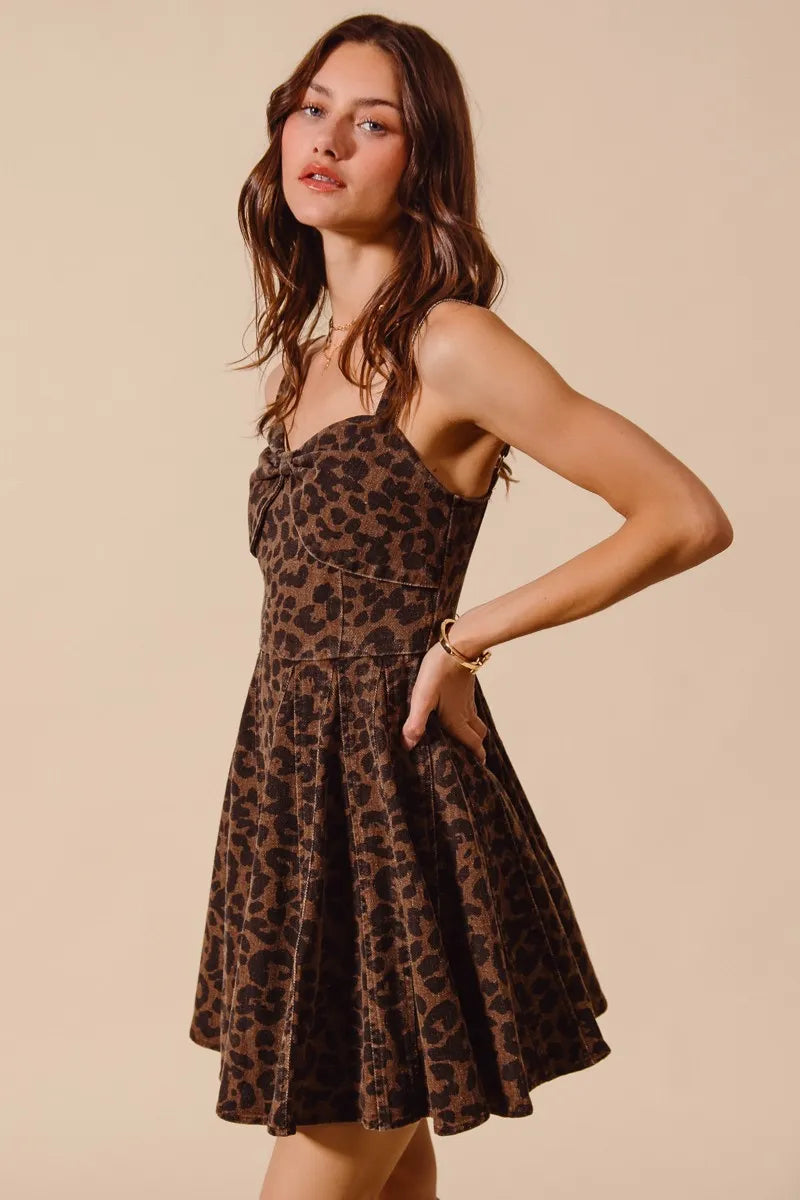 SO ME Mineral Washed Leopard Flare Cami Dress -  Be Bliss Boutique