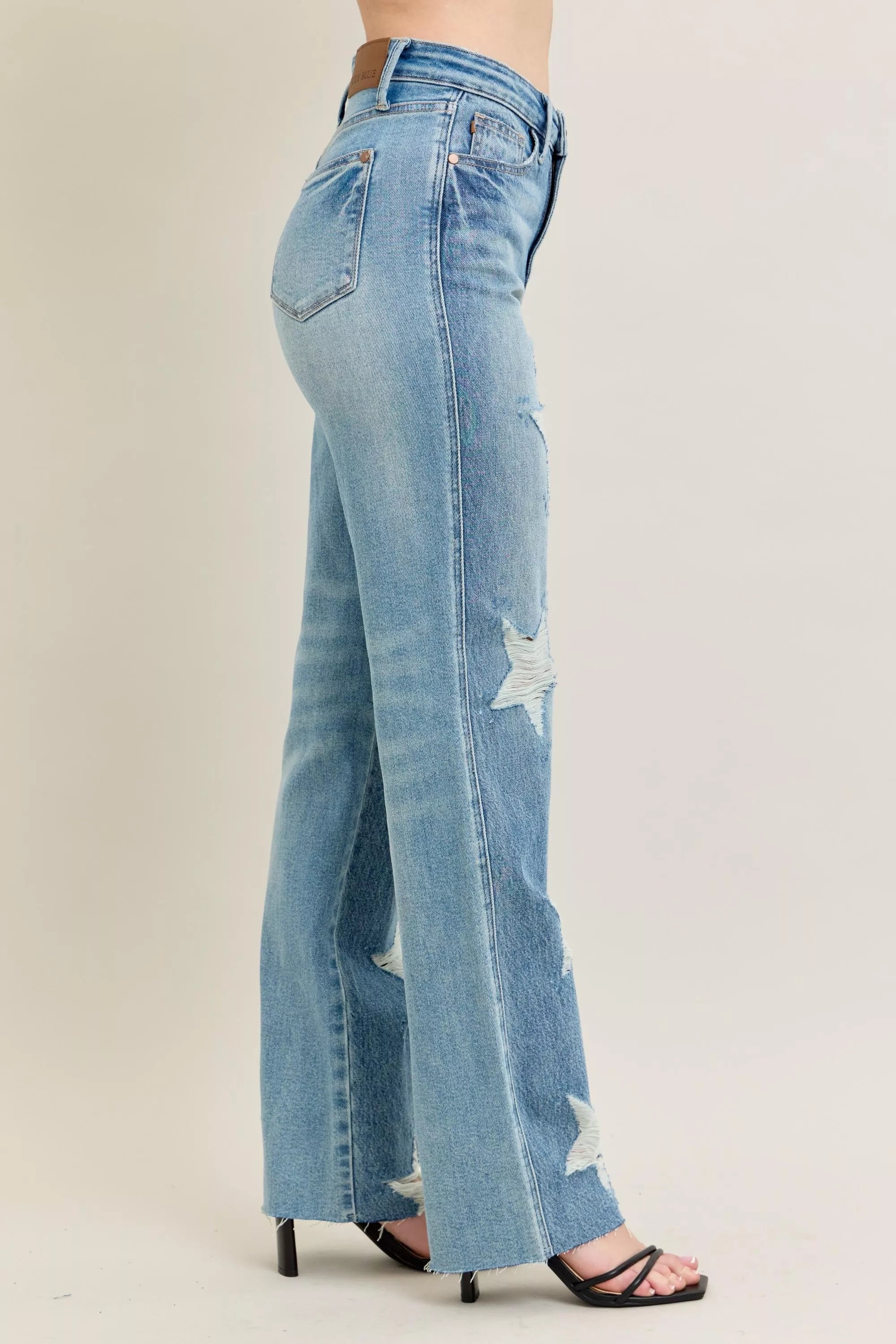 Judy Blue Full Size High Waist  Rigid Magic Star Shaped Destroy 90's Straight Jeans Plus Size - Be Bliss Boutique