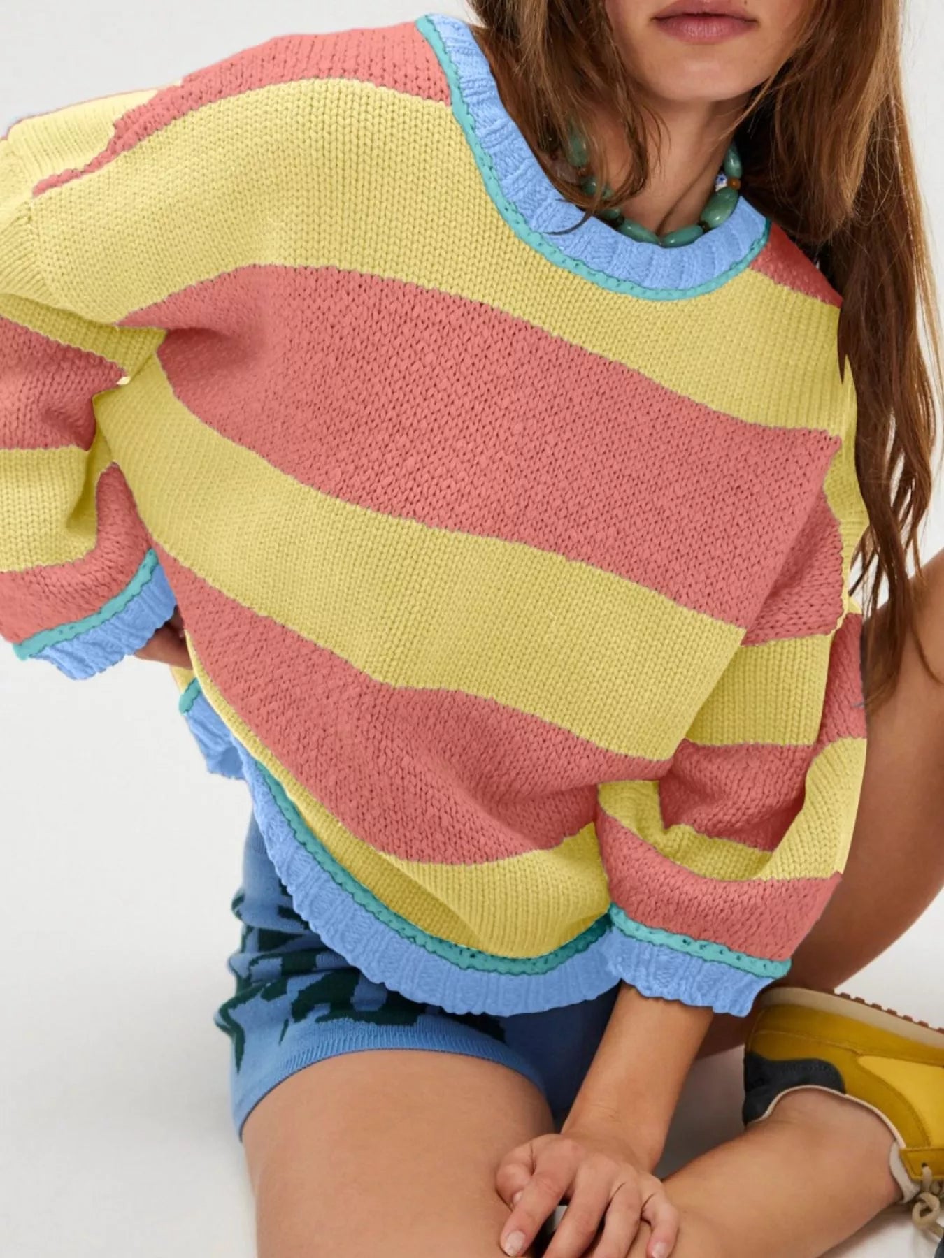Color Block Round Neck Sweater -  Be Bliss Boutique