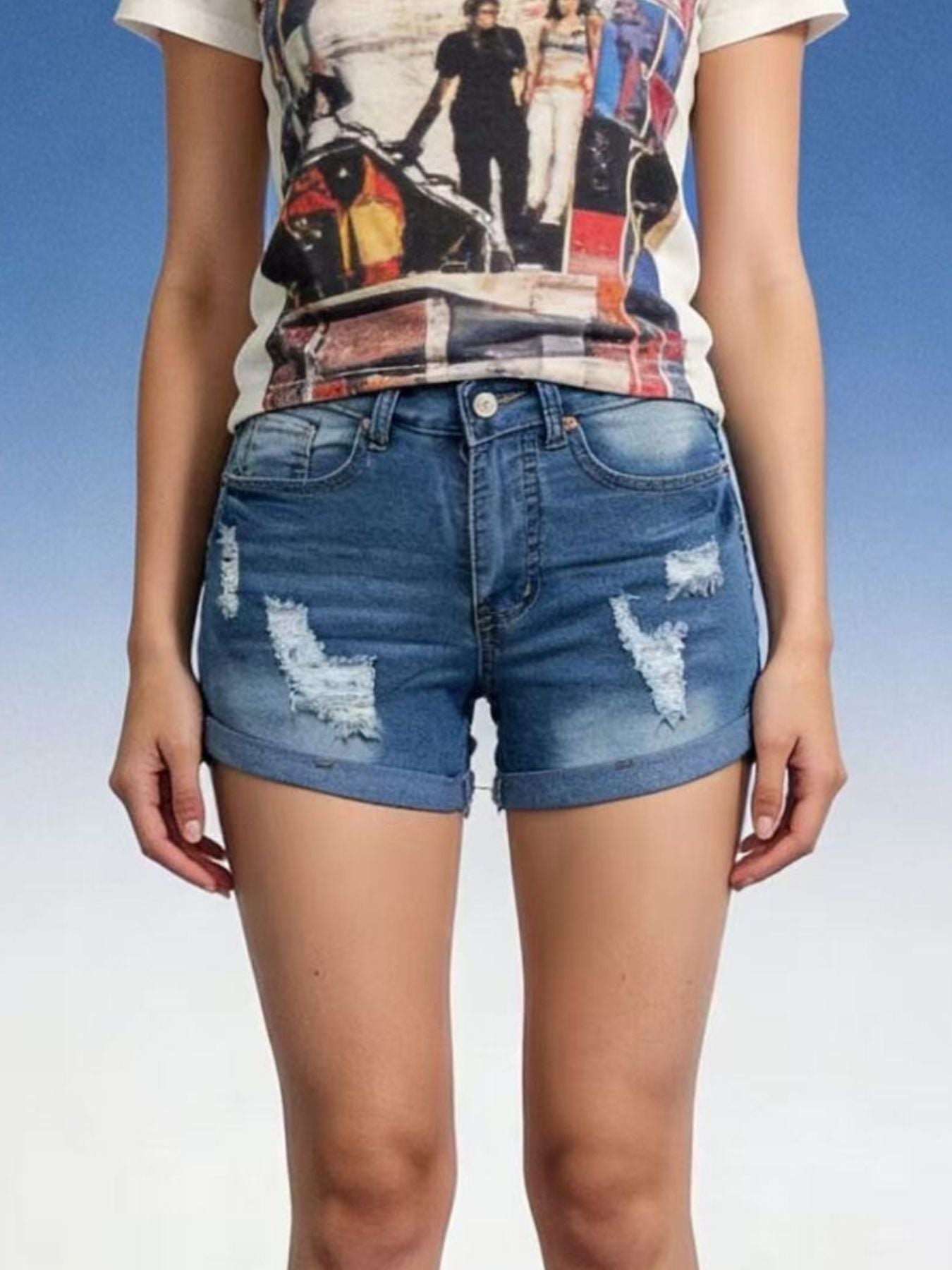 Washed Distressed Denim Shorts - Be Bliss Boutique