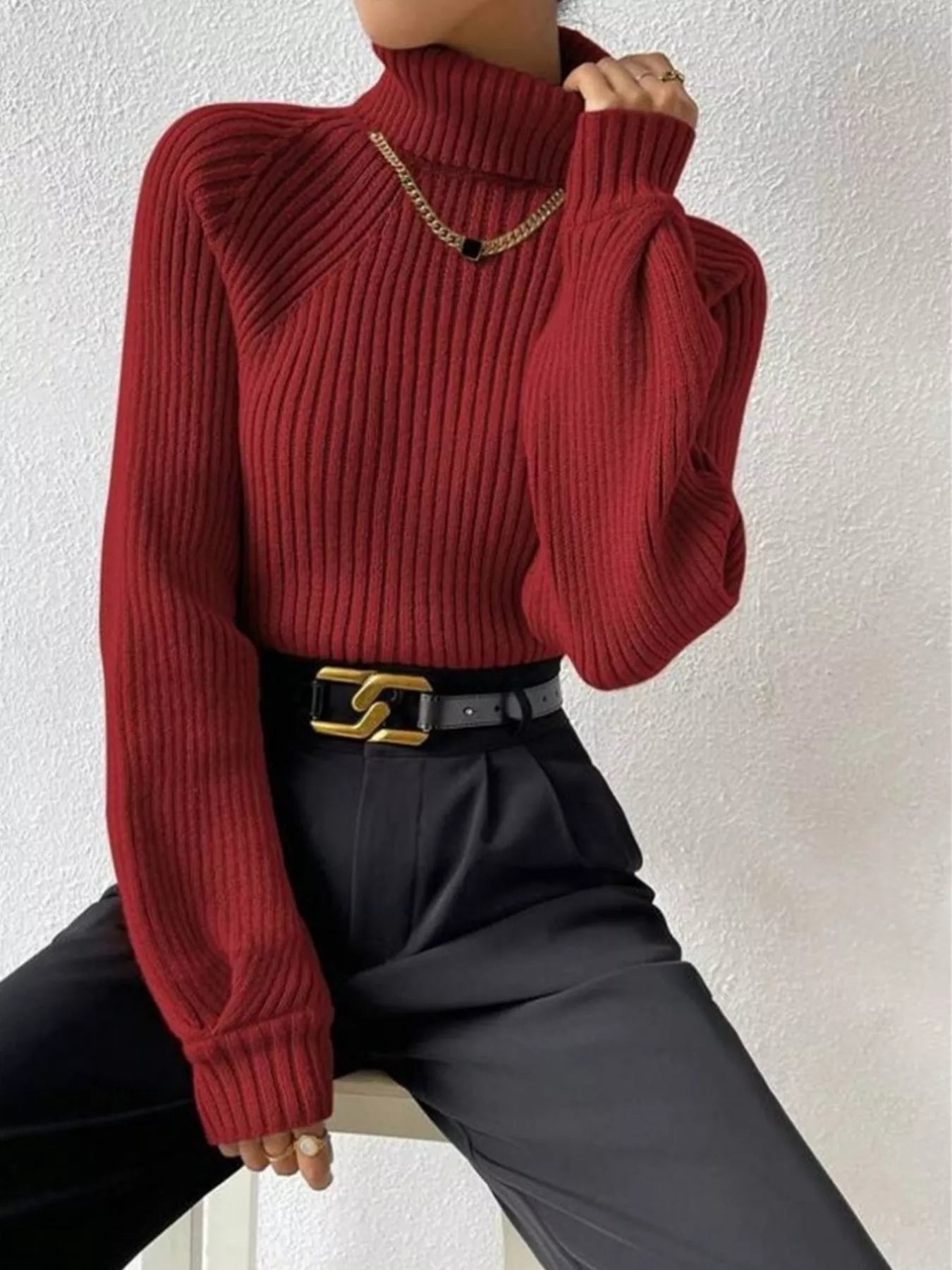 Ribbed Knit Turtleneck Sweater - Be Bliss Boutique