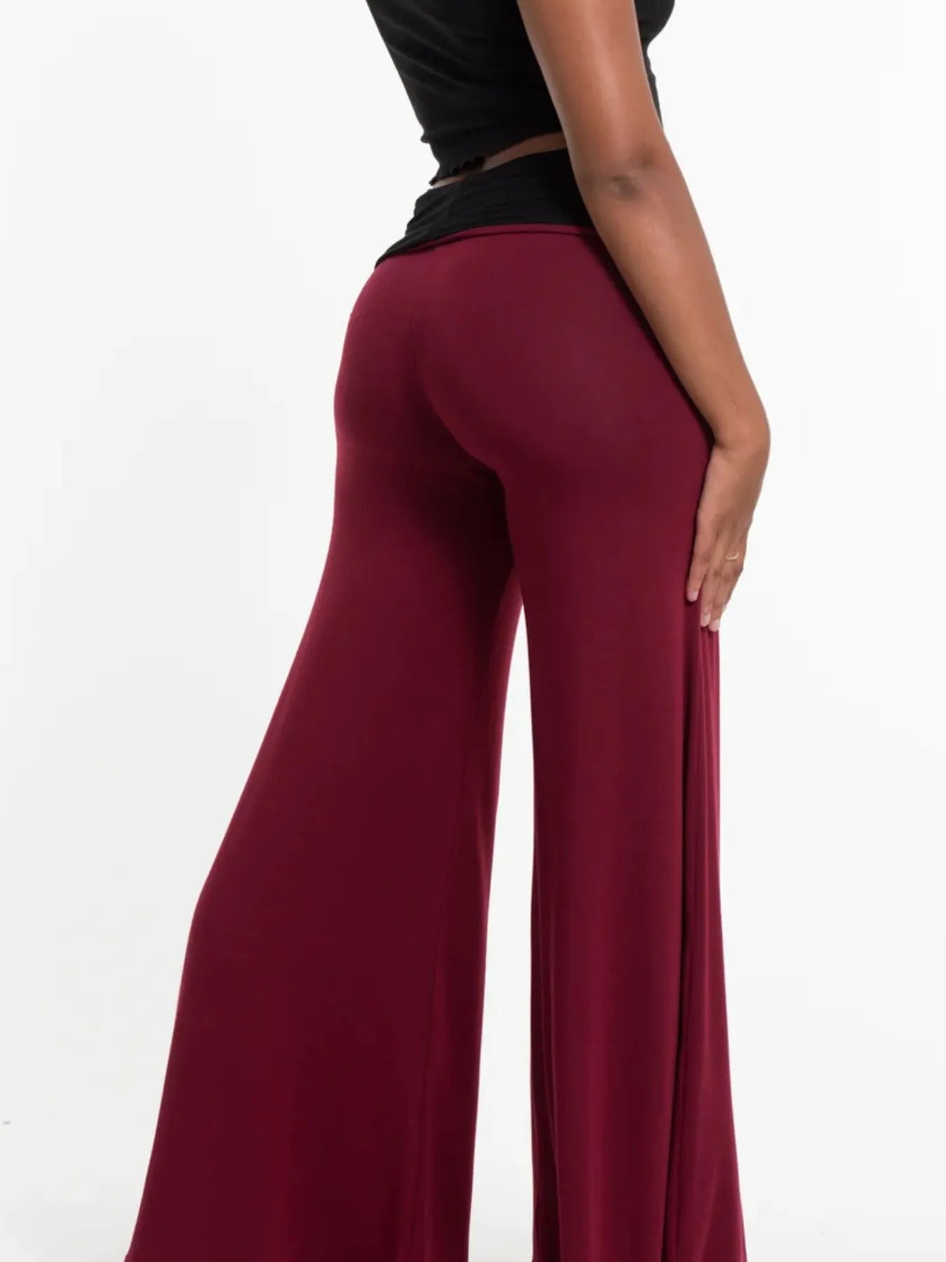 High Waisted Wide Leg Yoga Pants with Contrast Waistband - Be Bliss Boutique