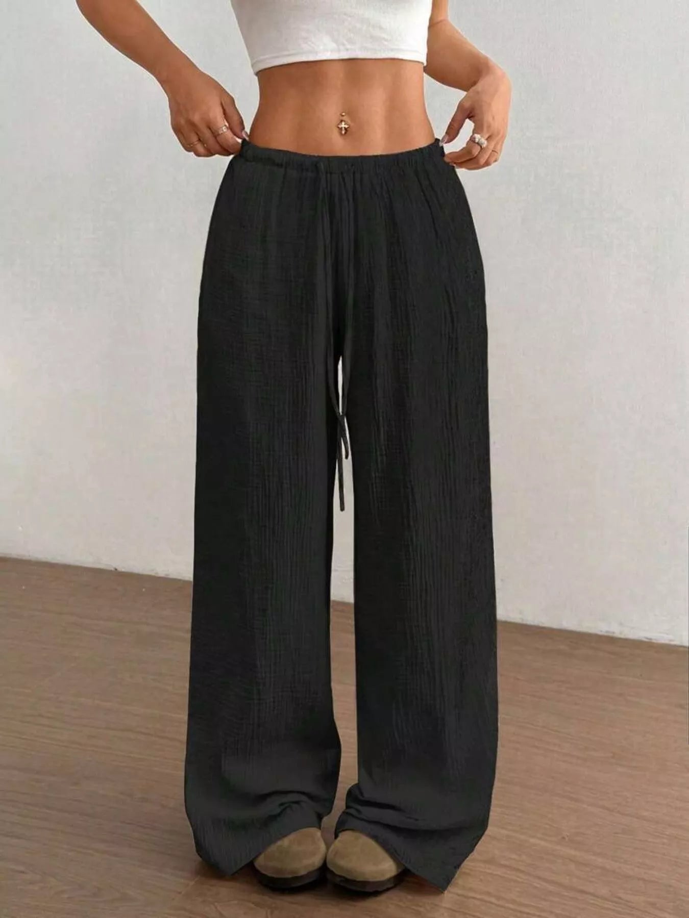 Full Size Drawstring Wide Leg Pants Plus Size -  Be Bliss Boutique