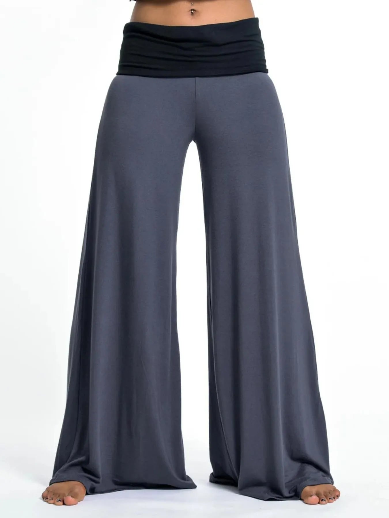 High Waisted Wide Leg Yoga Pants with Contrast Waistband - Be Bliss Boutique