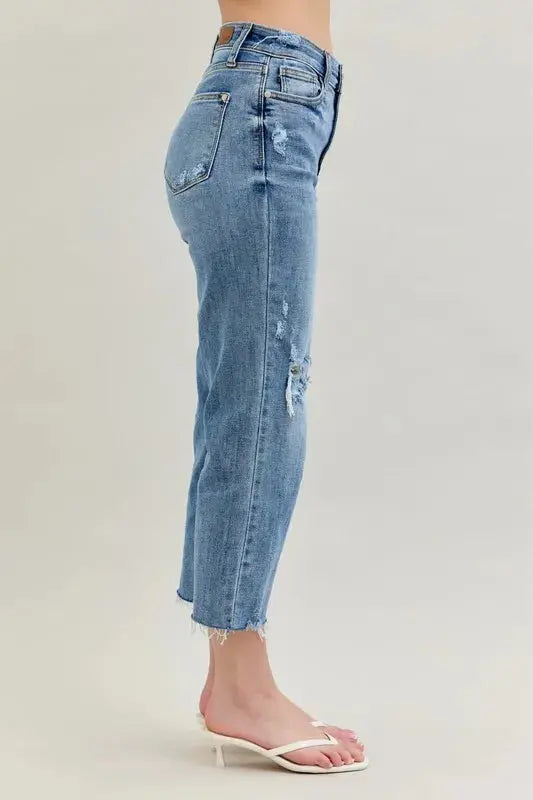 Judy Blue Full/Plus Size High Waist Destroy Crop Wide Leg Jeans |  Be Bliss Boutique