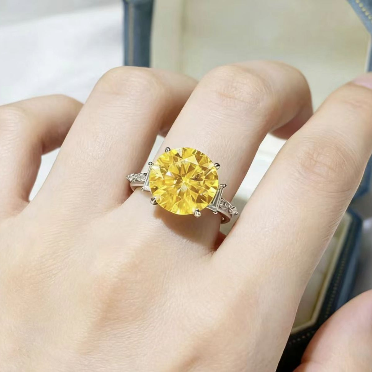 Yellow Round Cut 5 Carat Moissanite Ring 925 Sterling Silver - Be Bliss Boutique