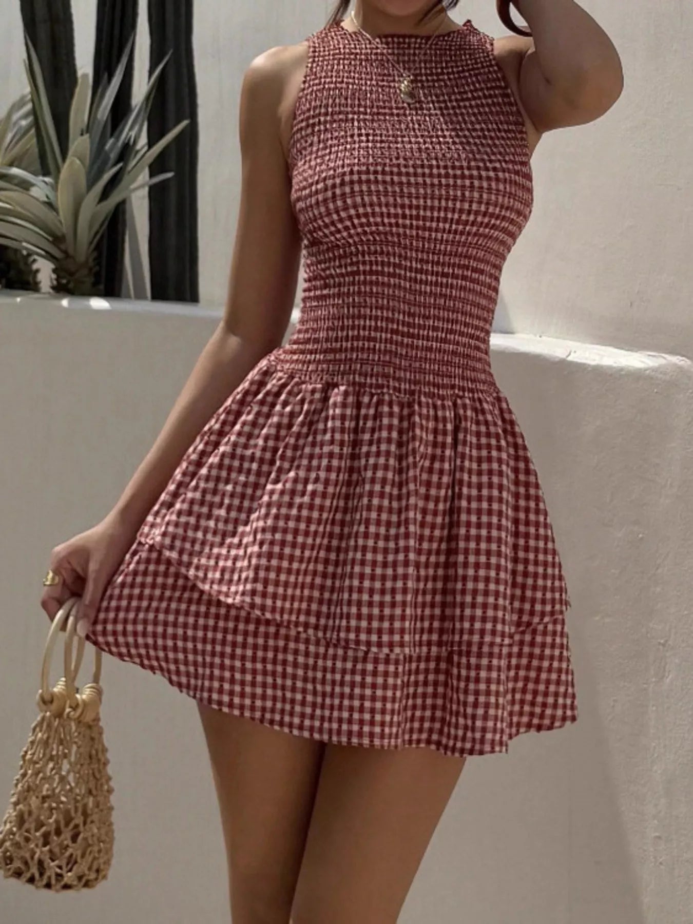 Smocked Gingham Mini Dress - Be Bliss Boutique