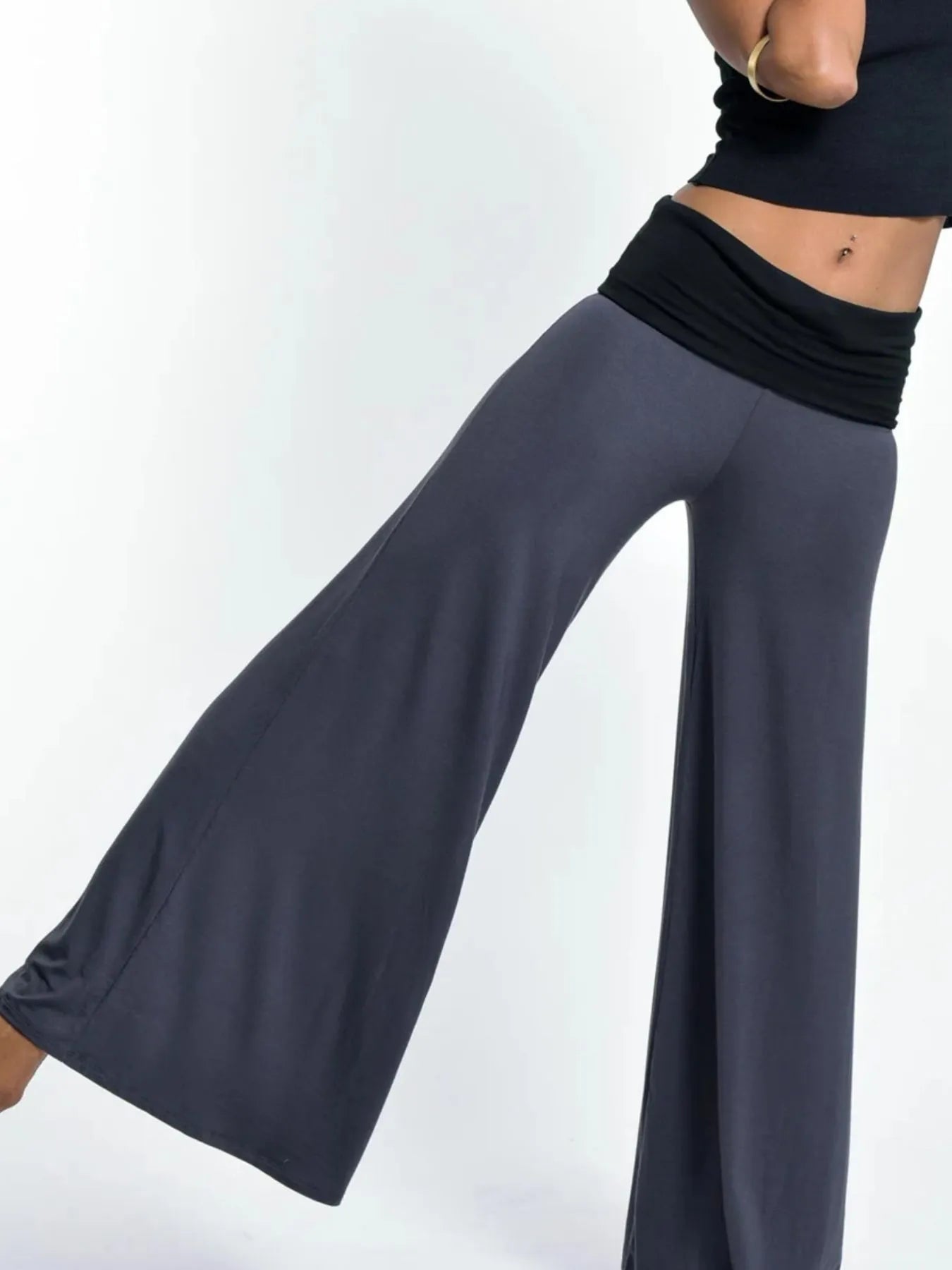 High Waisted Wide Leg Yoga Pants with Contrast Waistband - Be Bliss Boutique