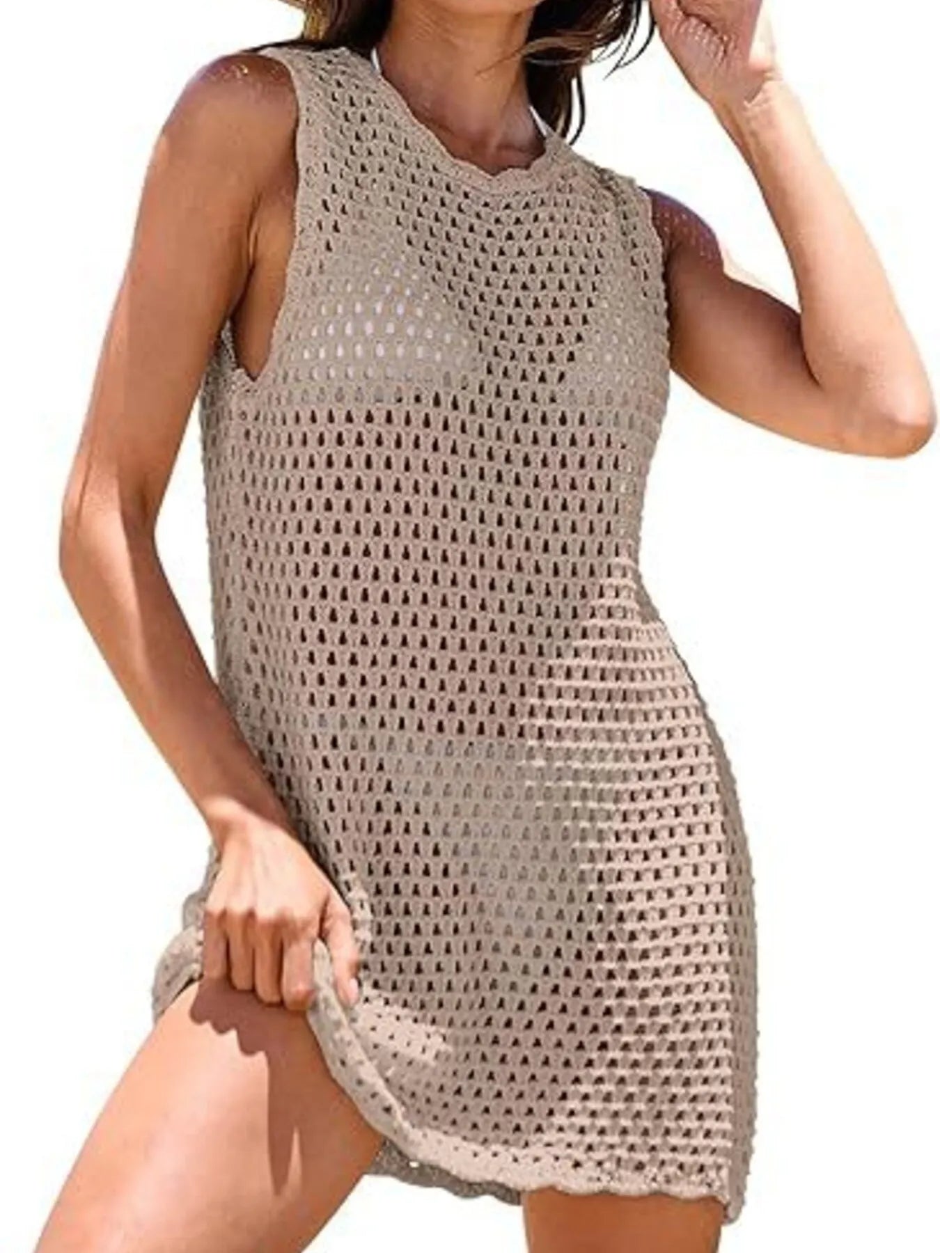 Color Block Openwork Cutout Back Sleeveless Cover Up - Be Bliss Boutique