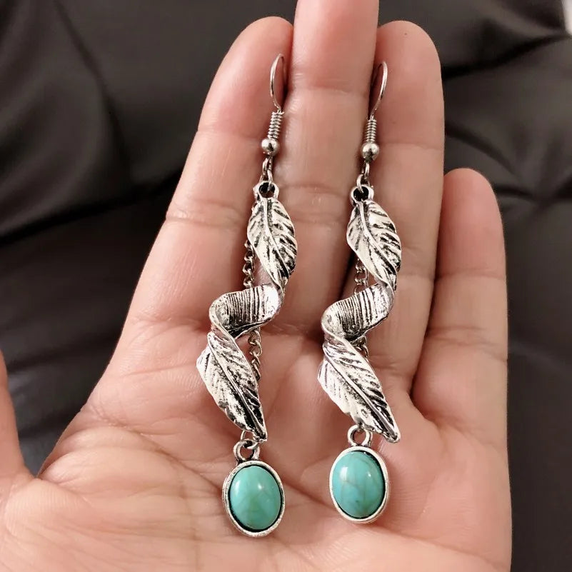 Artificial Turquoise Alloy Leaf Earrings - Be Bliss Boutique