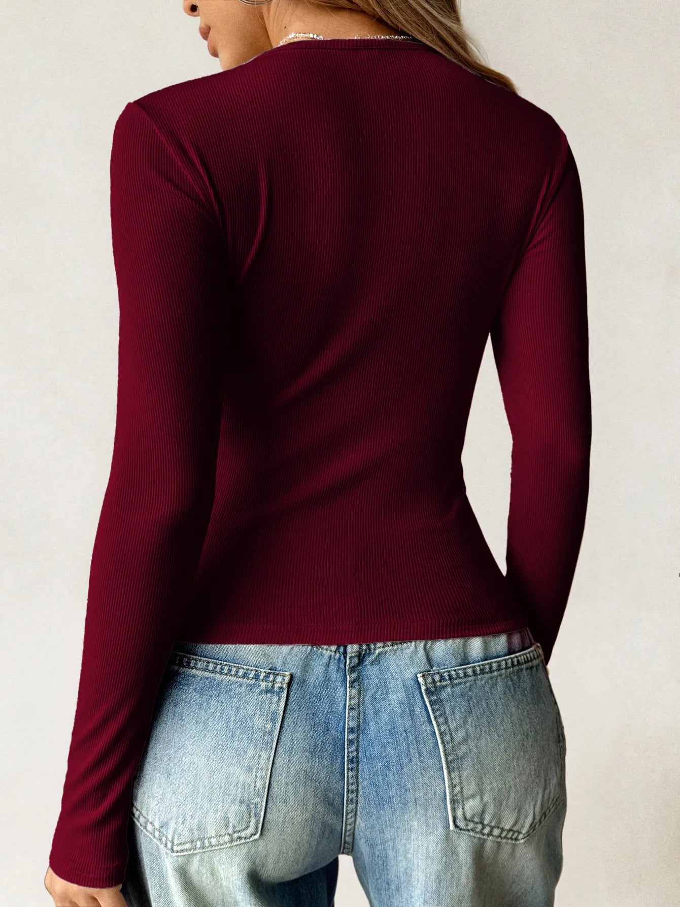 Ribbed Knit Long Sleeve T-Shirt -  Be Bliss Boutique