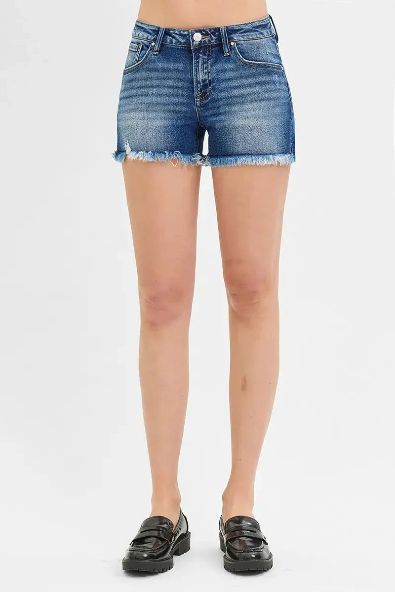 RISEN Full Size/Plus Size Low Rise Frayed Denim Shorts Plus Size | Be Bliss Boutique