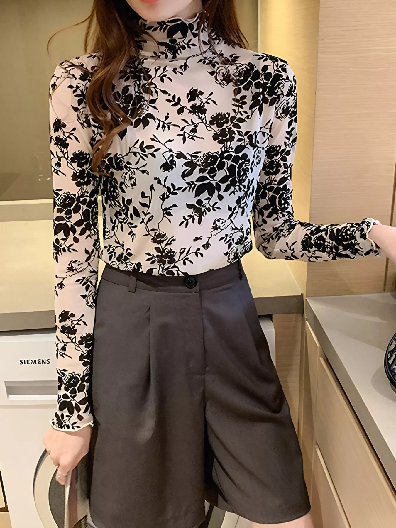 Floral Turtleneck Long Sleeve Top - Be Bliss Boutique
