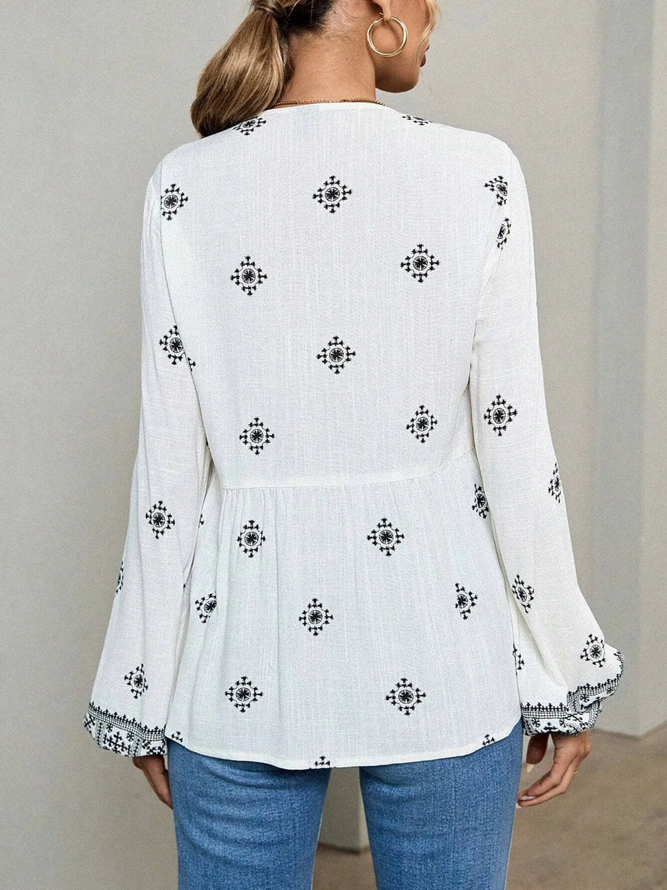 Tie Front Long Sleeve Blouse -  Be Bliss Boutique