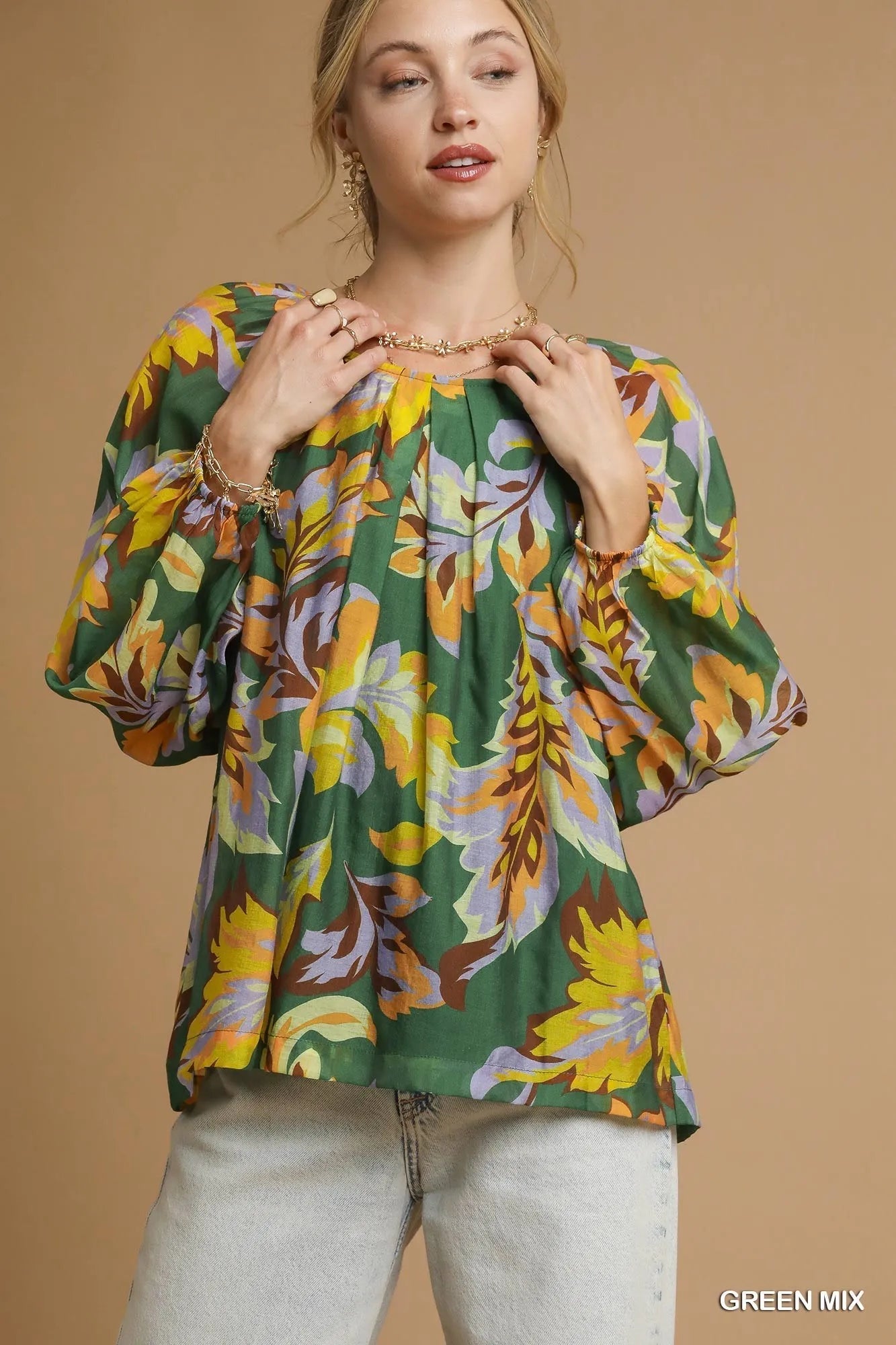 Umgee Mix Abstract Print Balloon Sleeve Blouse -  Be Bliss Boutique