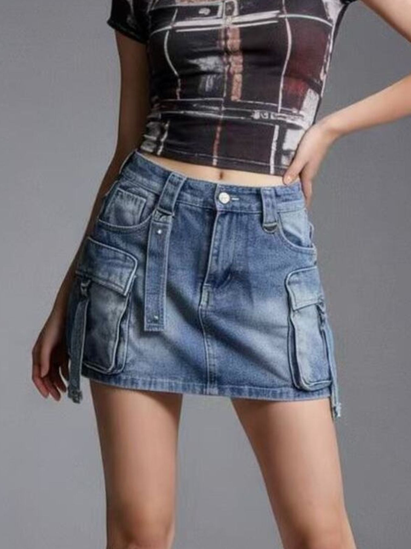 Washed Cargo Denim Skirt - Be Bliss Boutique