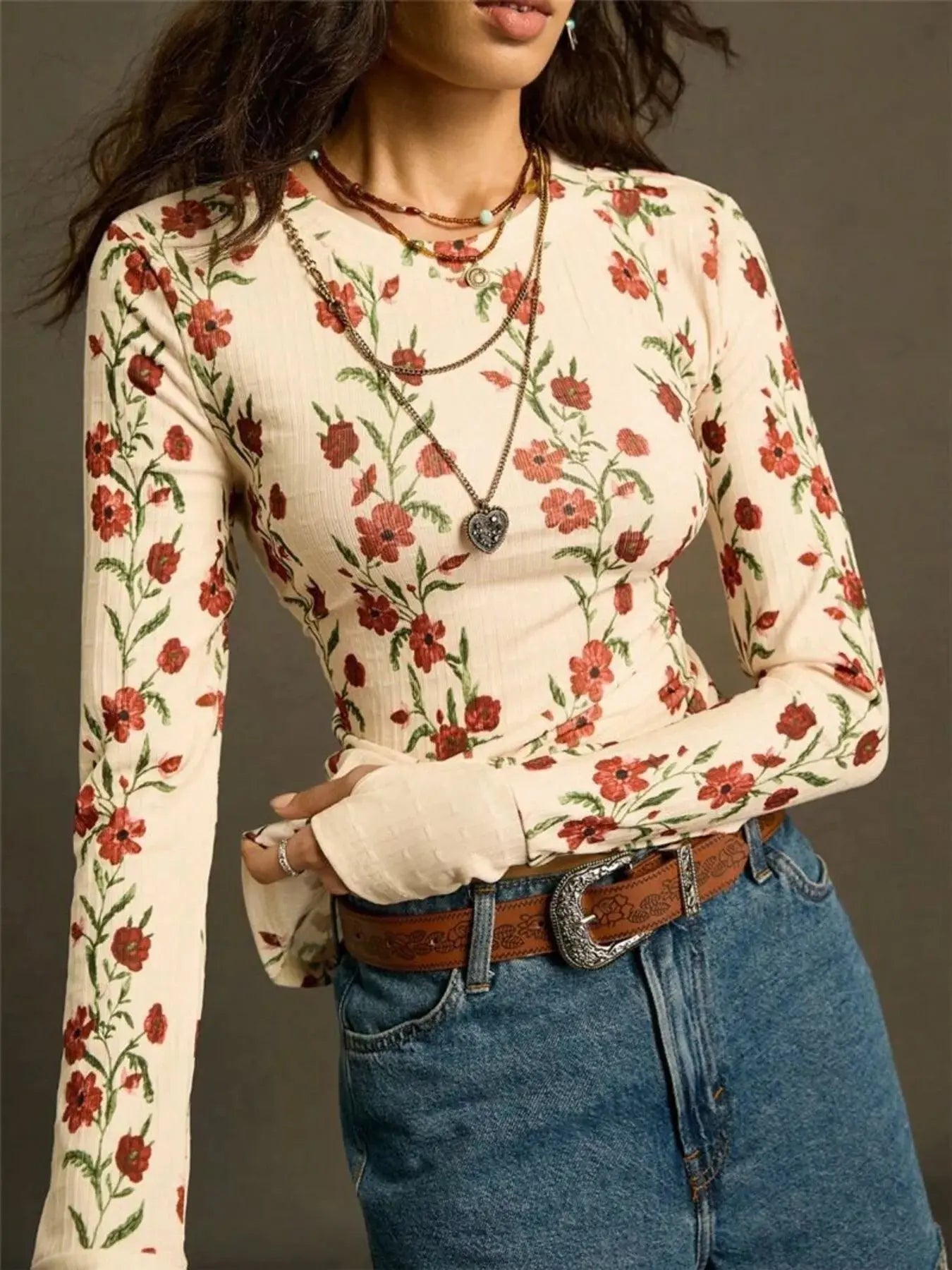 Floral Print Long Sleeve T Shirt - Be Bliss Boutique