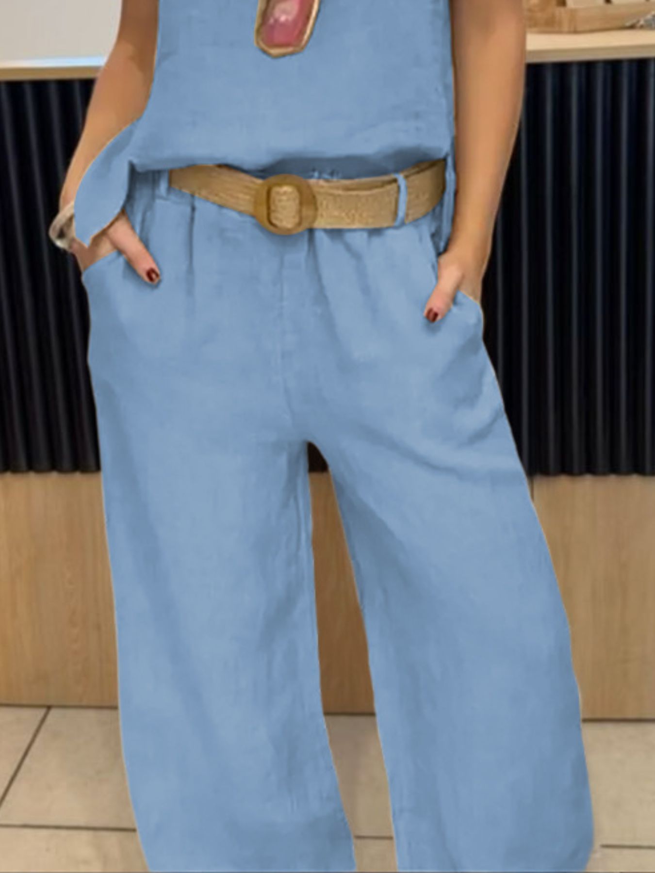 Full Size Round Neck Tank and Pants Set - Be Bliss Boutique