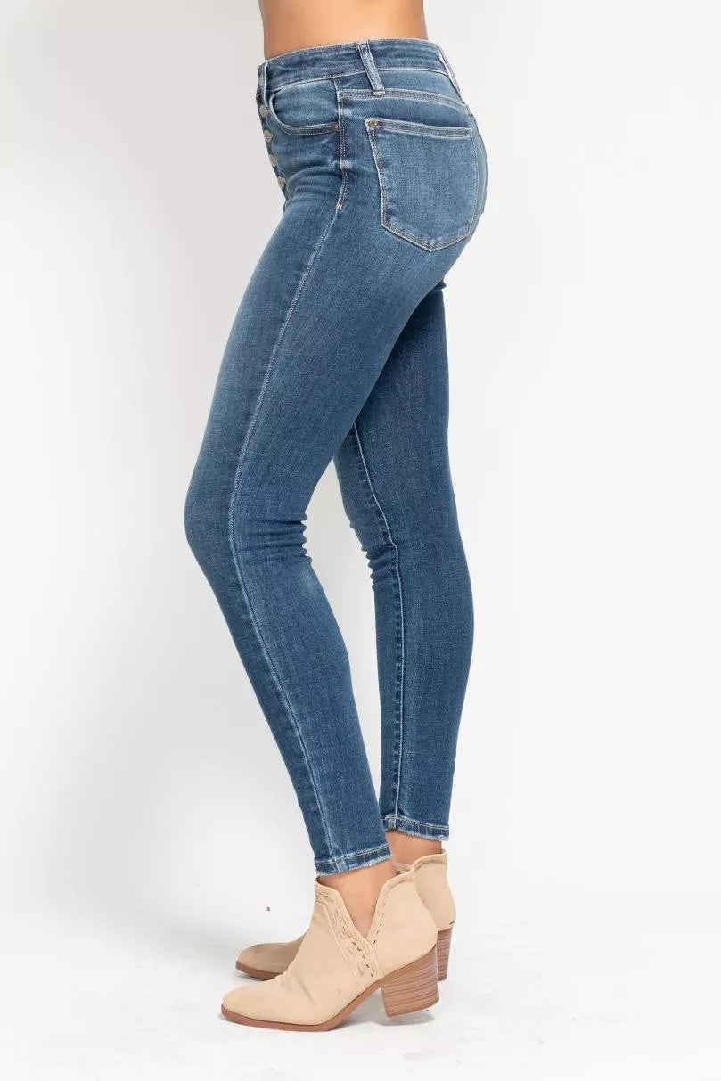 Judy Blue Full Size High Rise Button Fly Skinny Jeans Plus Size - Be Bliss Boutique
