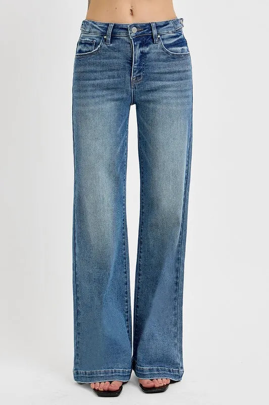 RISEN Full Size Tummy Control High Rise Wide Adjustable Waist Band Jeans Plus Size -  Be Bliss Boutique