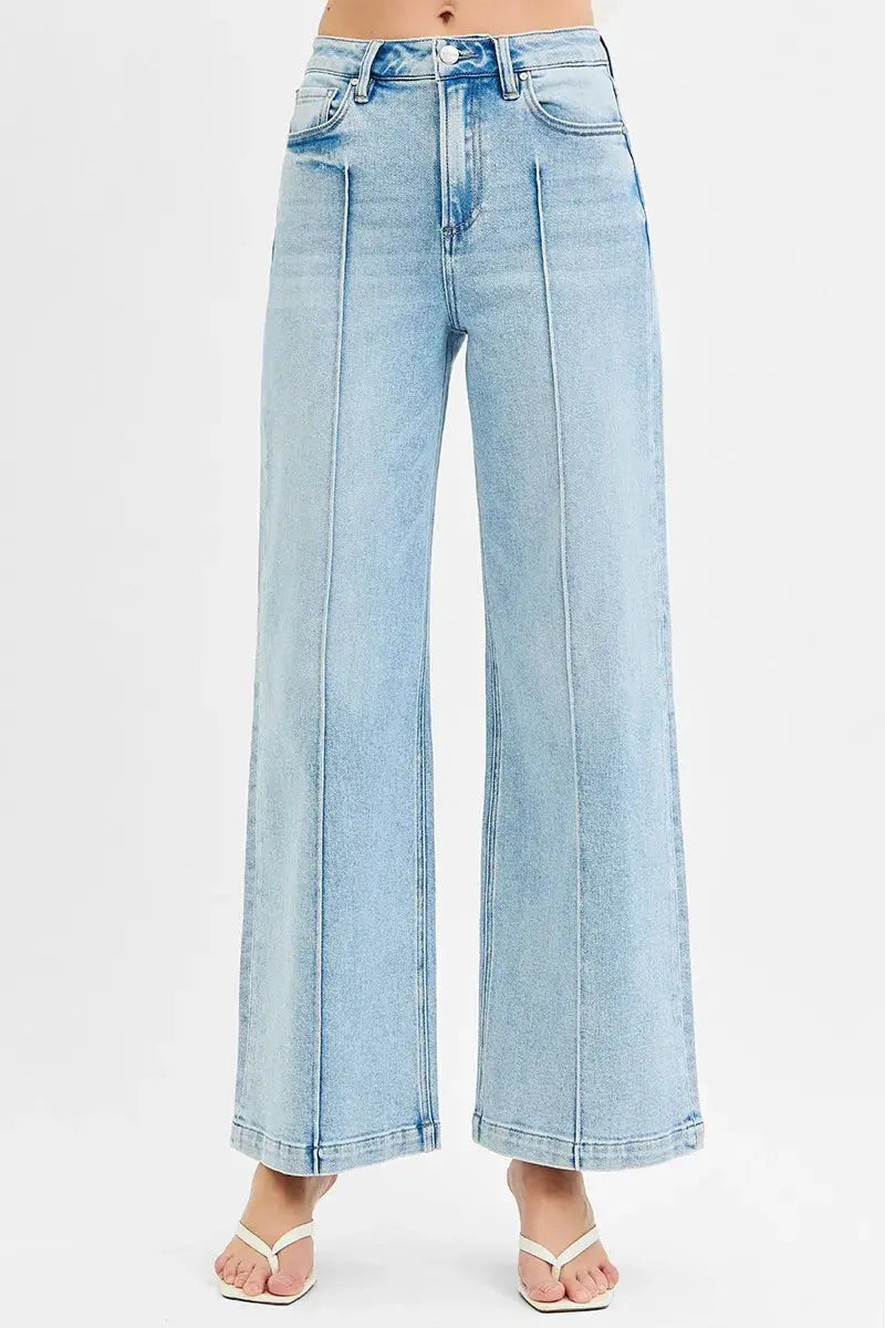 RISEN High Waist Wide Leg Pintuck Jeans – Full Size | Be Bliss Boutique