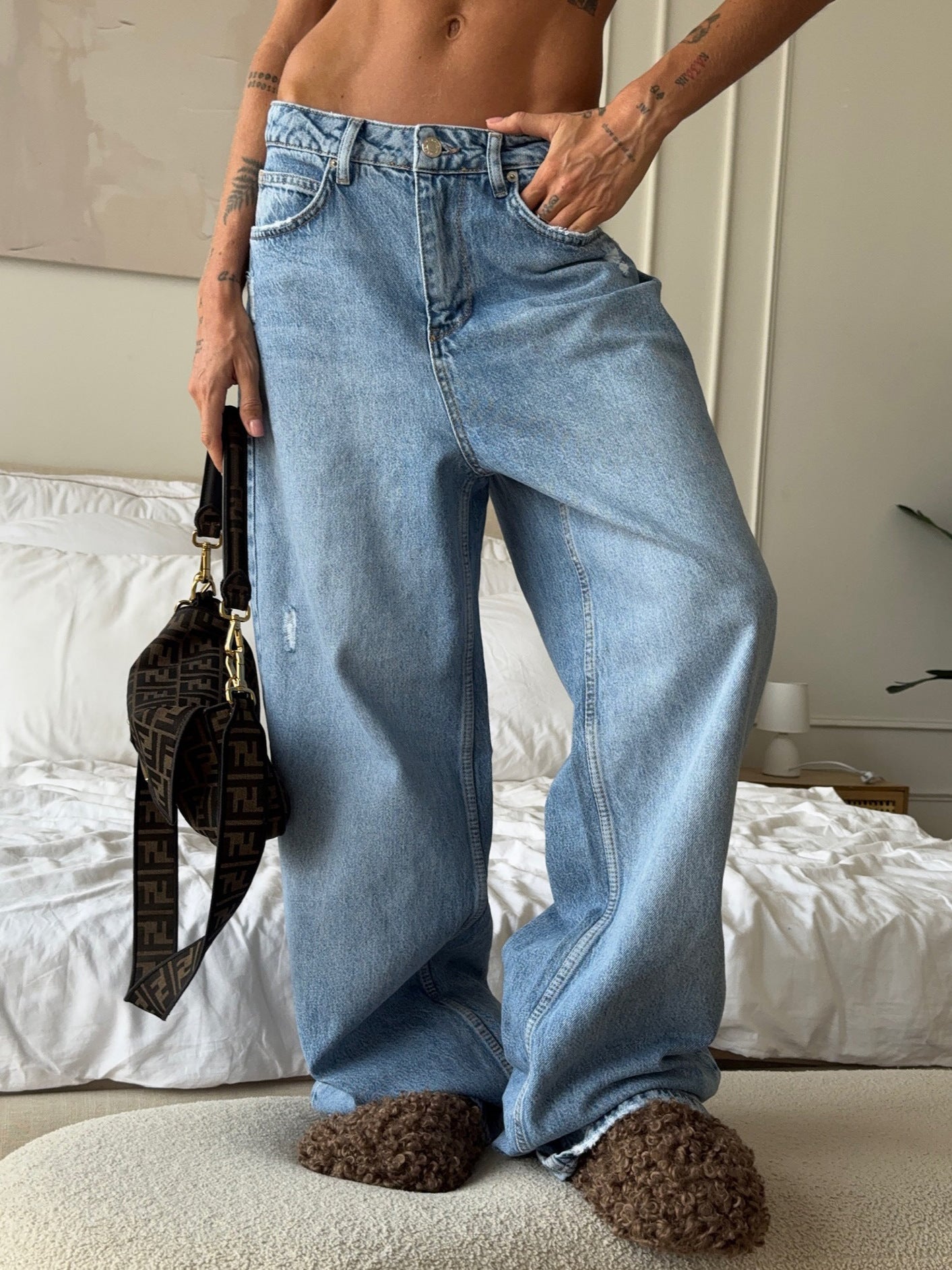 Distressed Washed Wide Leg Denim Jeans - Be Bliss Boutique