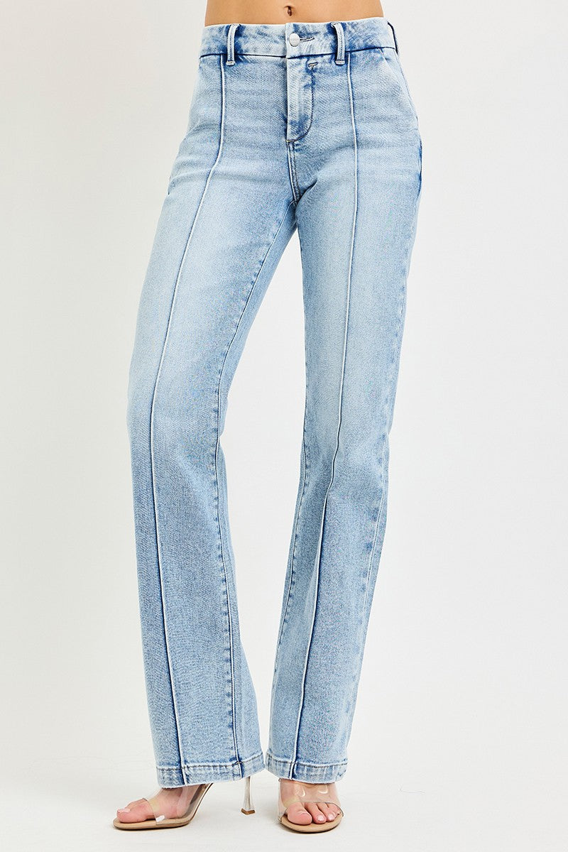 RISEN Tummy Control High Rise Straight Pintuck Jeans - Be Bliss Boutique