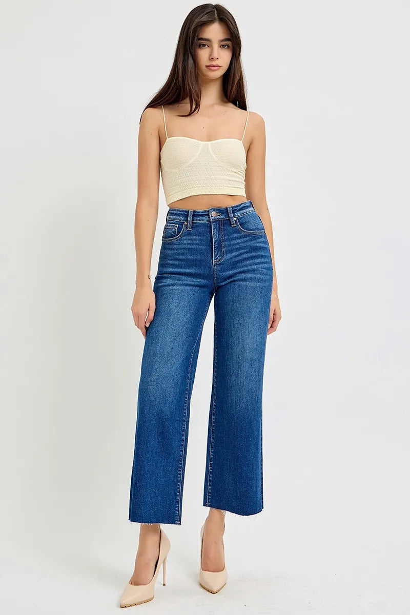 RISEN Full Size Tummy Control High Rise Wide Crop Jeans Plus Size -  Be Bliss Boutique
