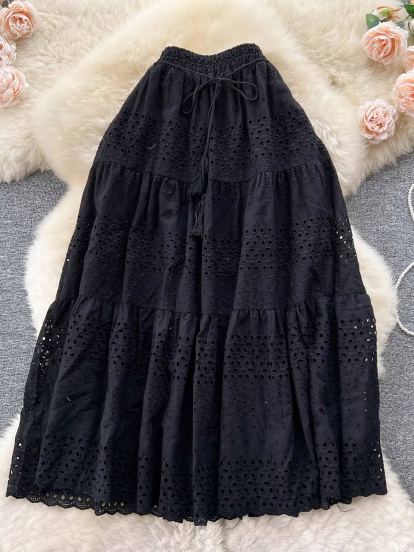 Eyelet Tiered Maxi Skirt - Be Bliss Boutique