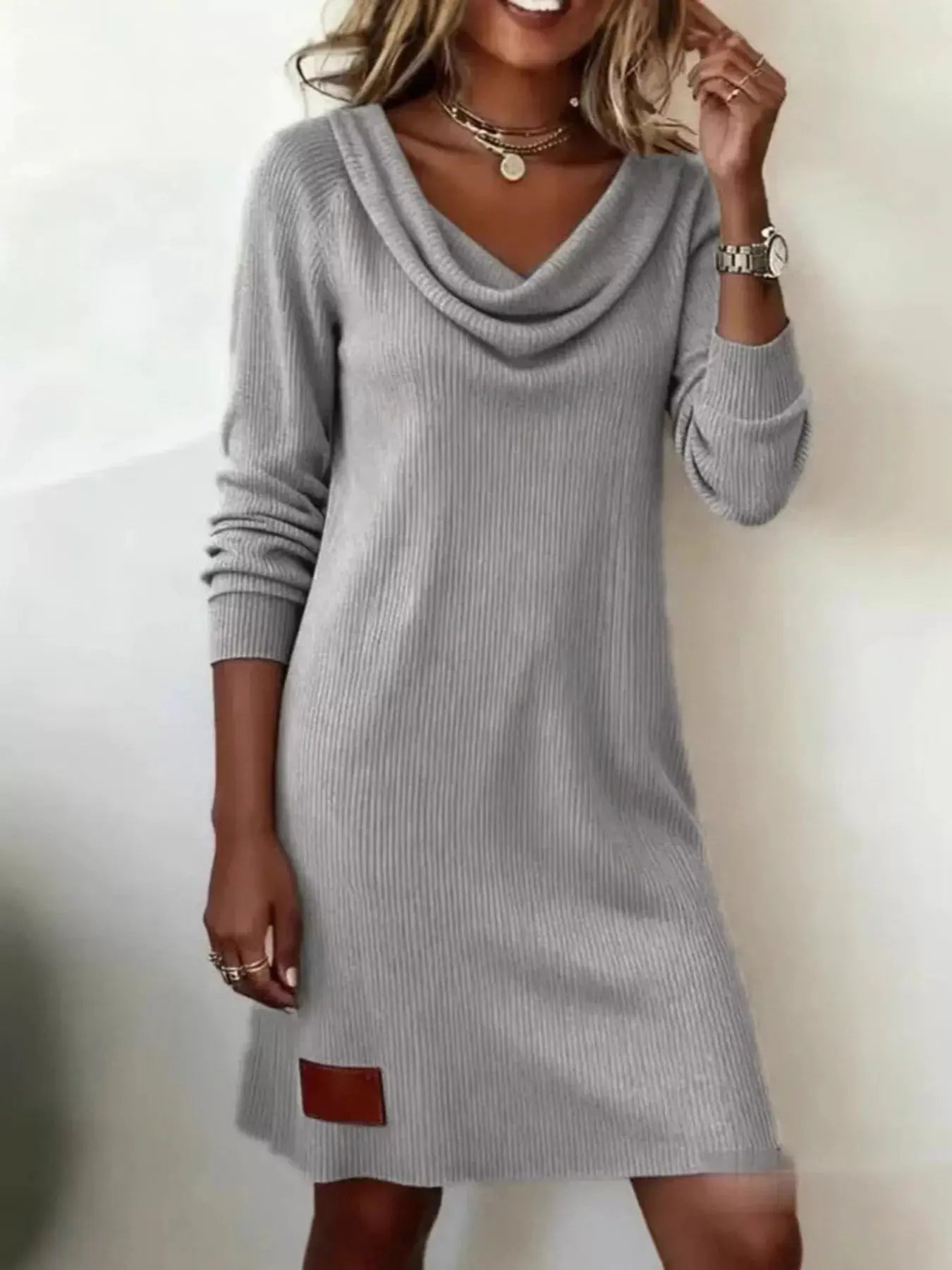 Casual Cowl Neck Ribbed Knit Mini Dress - Be Bliss Boutique